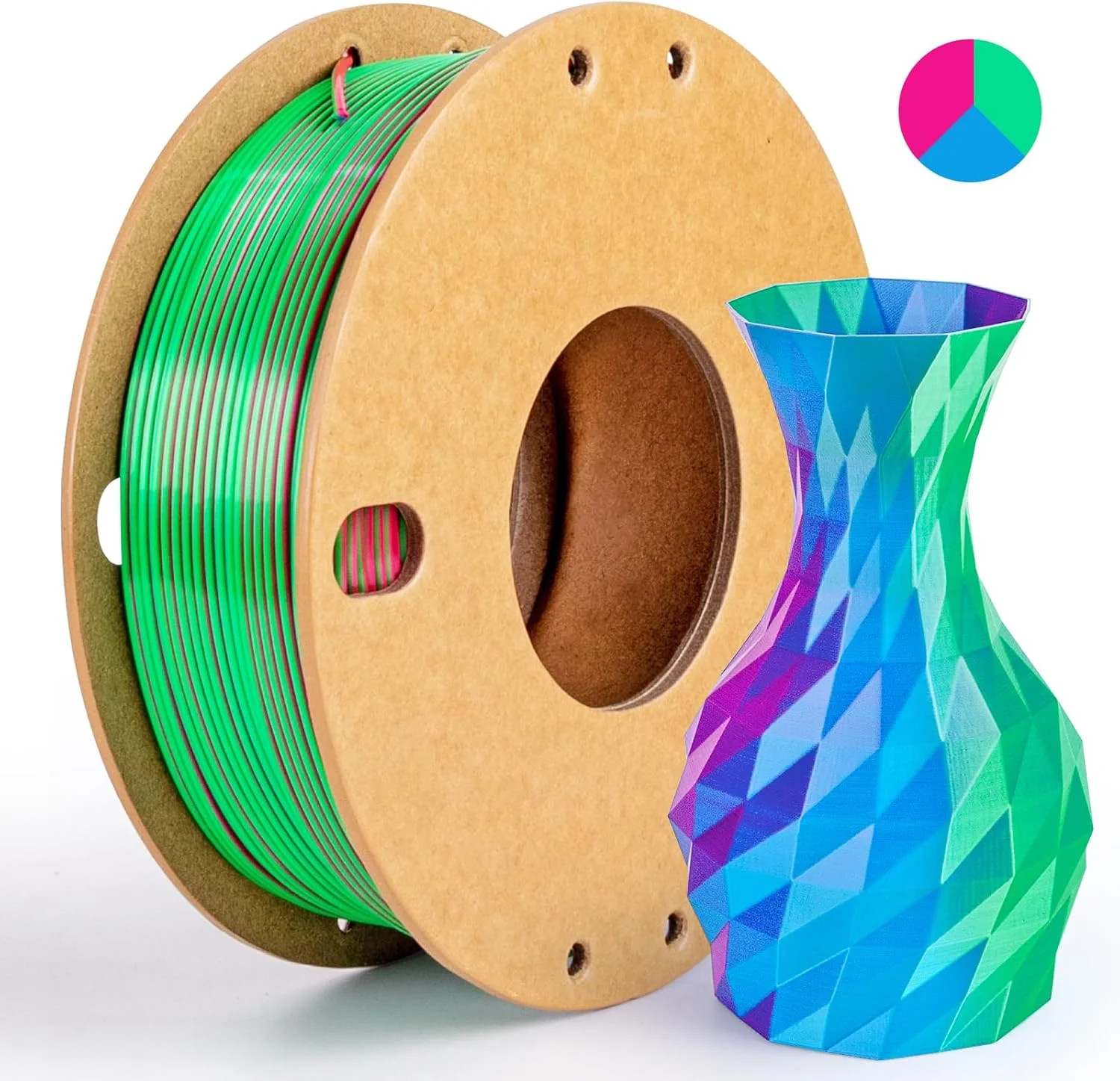Silk Triple Color PLA+ 3D Printer Filament 1.75mm, No Tangle Shiny Filament Net