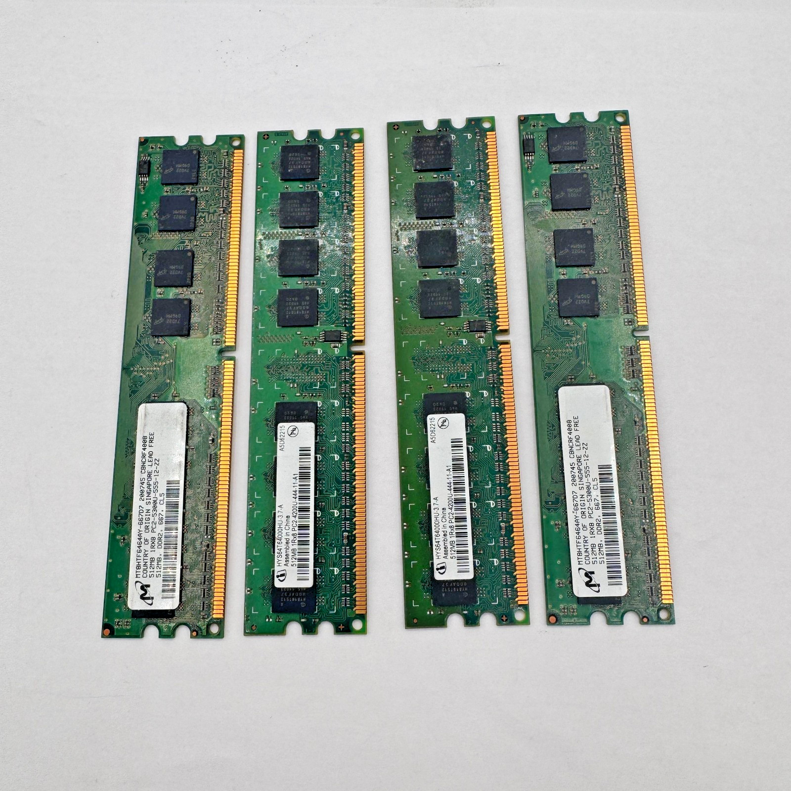 Lot of 4 RAM Sticks 4x512 MB Memory Module 2 GB Total RAM 2x Micron 2x Infineon