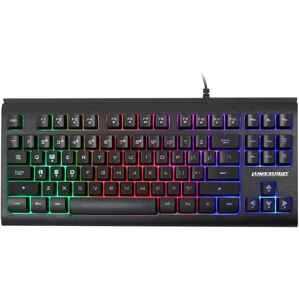 Wired USB Gaming Keyboard 87 Keys Compact Rainbow LED Backlit Mechanical Feel