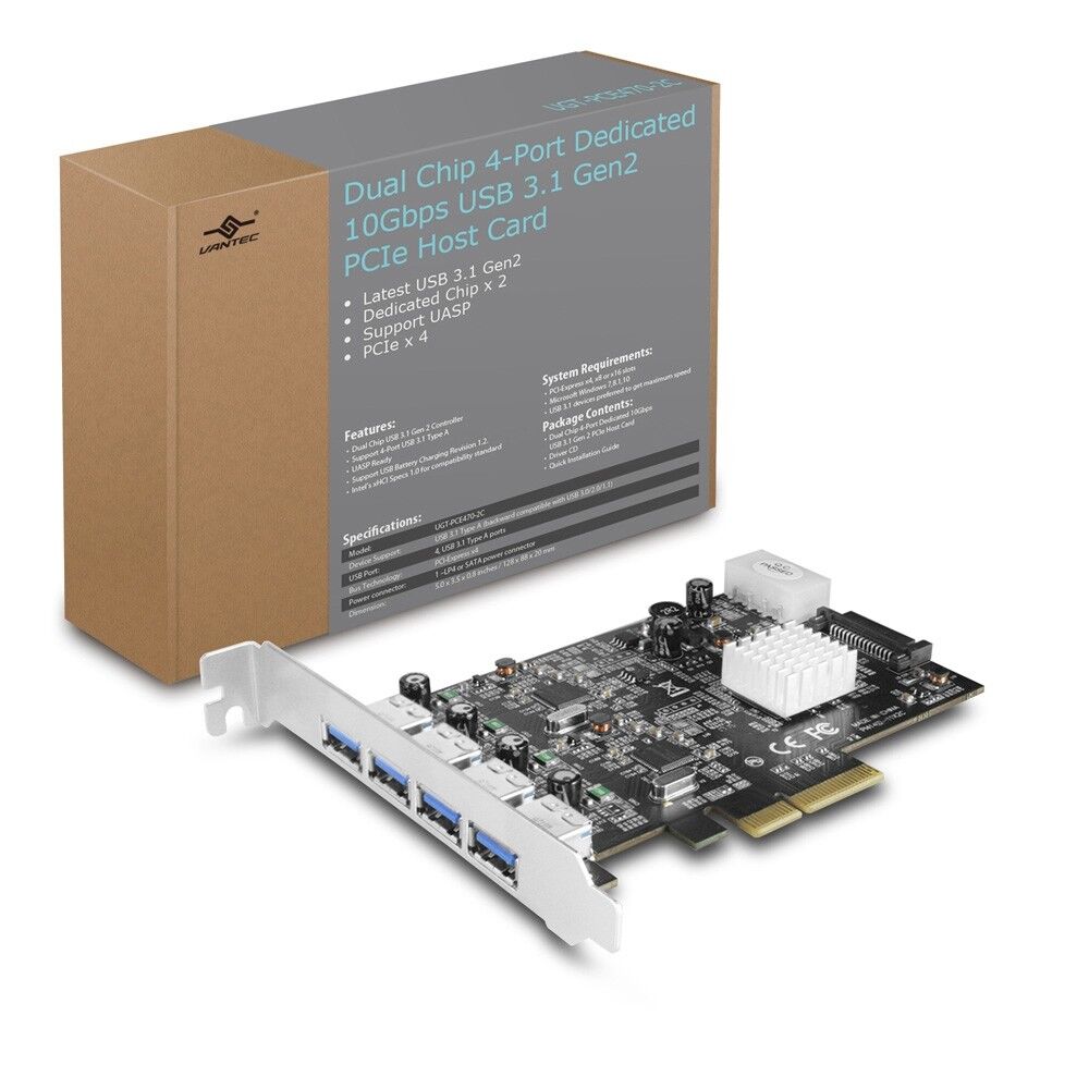 Vantec Dual Chip 4-Port Dedicated 10Gbps USB 3.1 Gen 2 PCIe Host Card