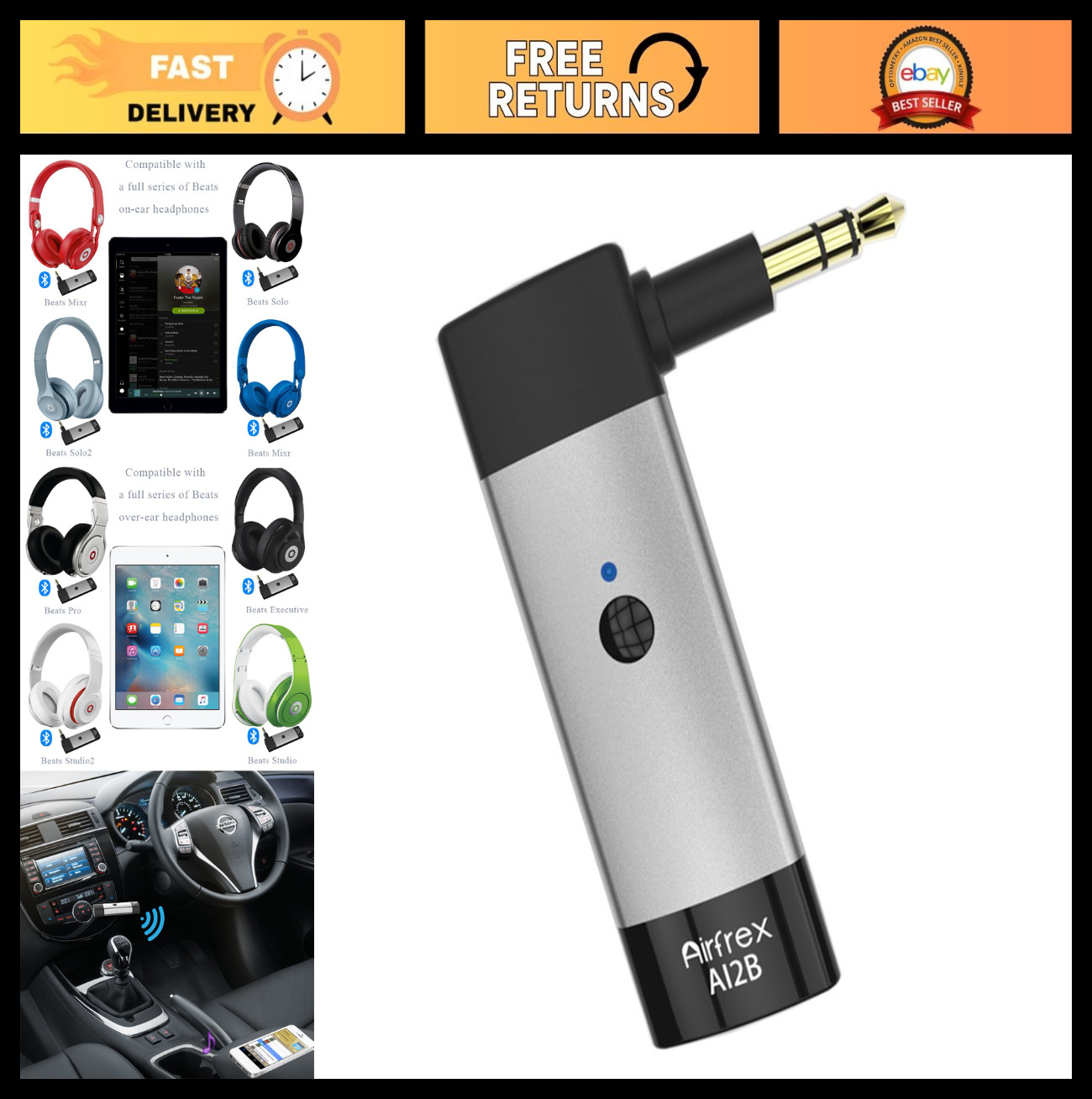 Wireless Bluetooth Receiver Adapter for Beats Studio 2 / Solo 2