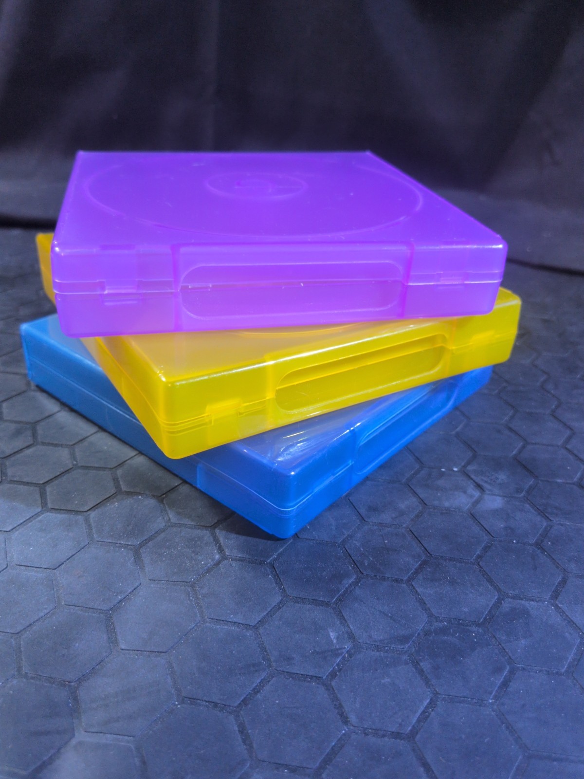 VTG Neon Purple Blue Yellow 10 Disc CD Storage Cases Stack Spindle Rare Lot of 3