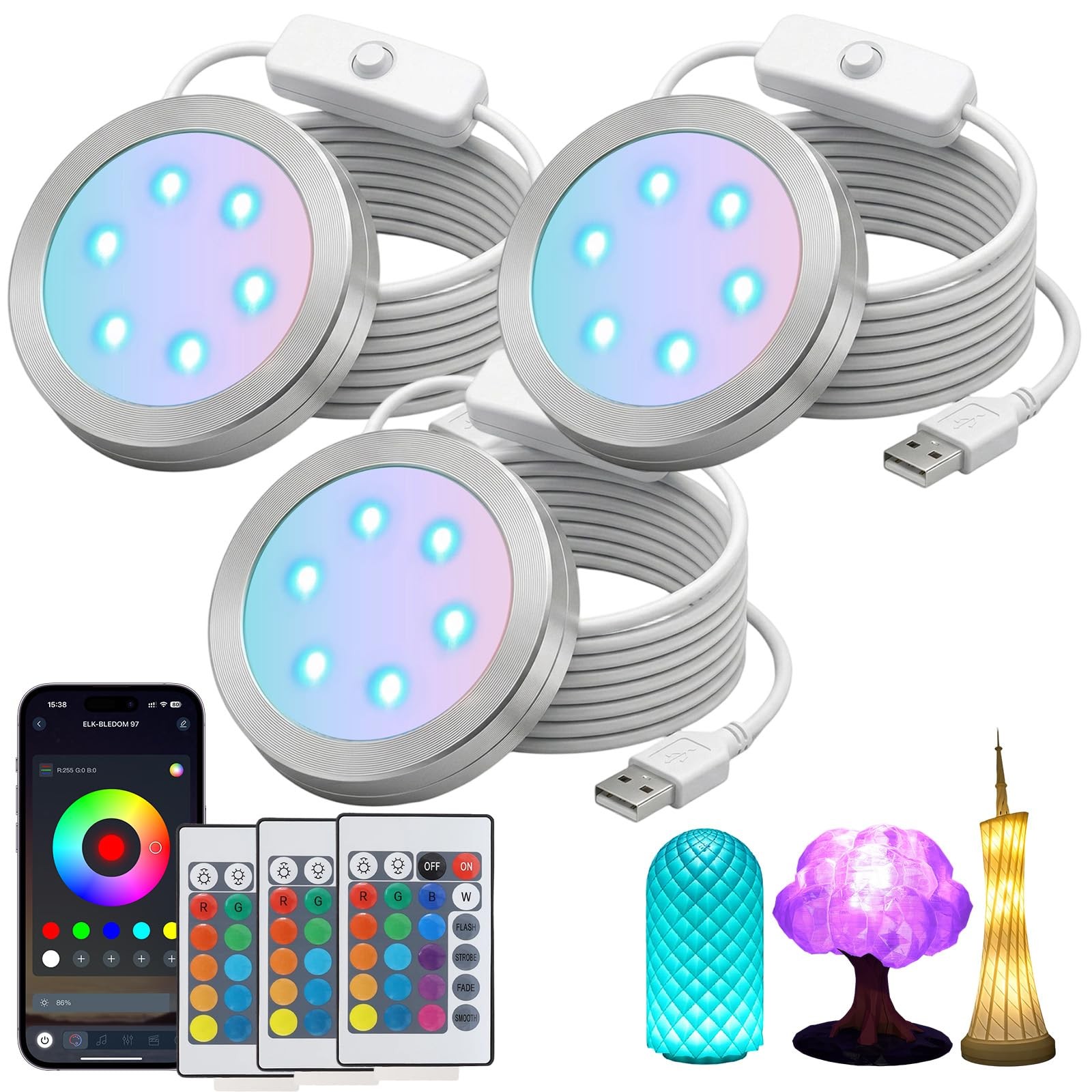 3PCS RGB LED Lamp Kit 001 for Bambu Lab MH001, APP and IR Remote Control