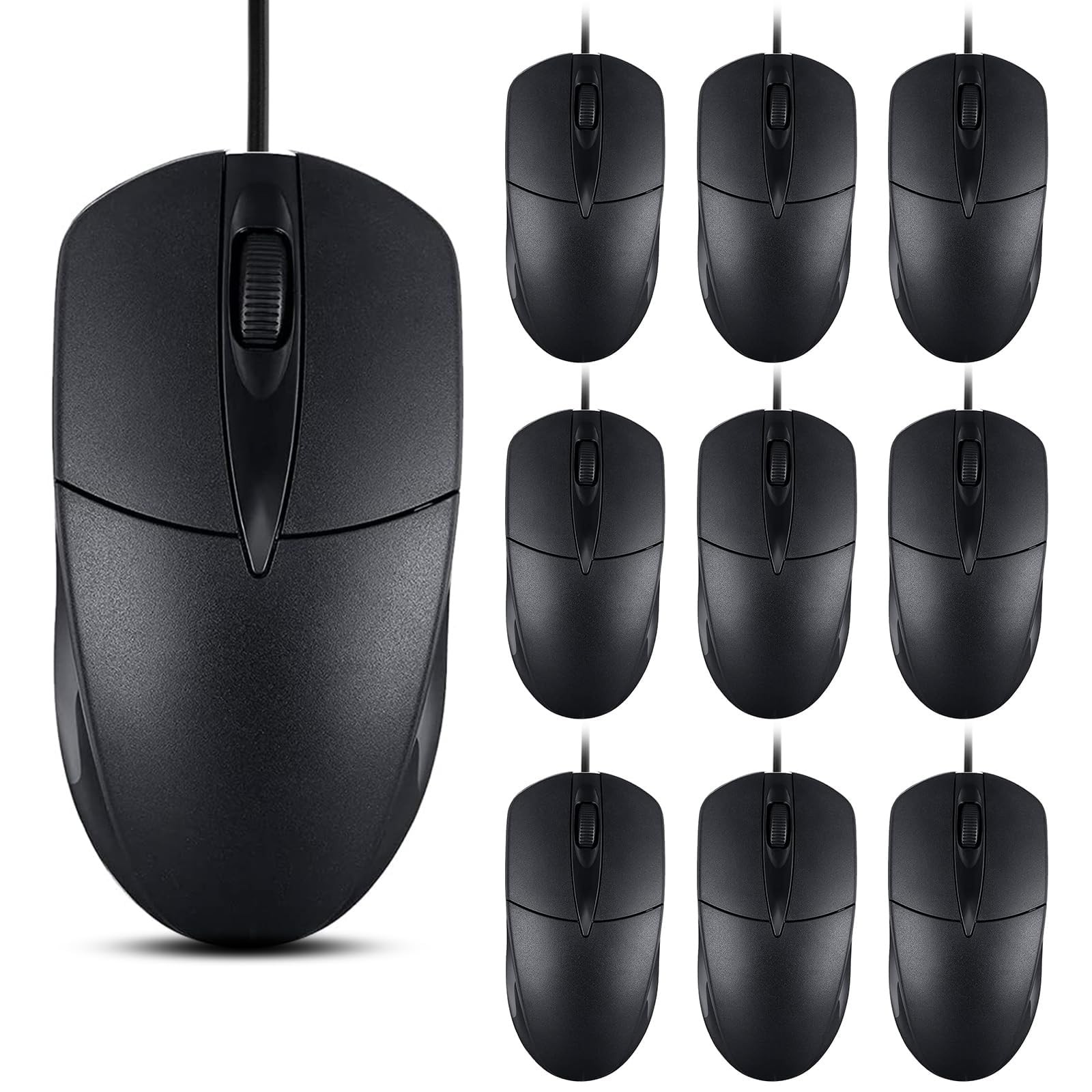 SUNYIWJIE 10 PCS Black Wired Computer Mouse Bulk USB 1000 DPI 3 10