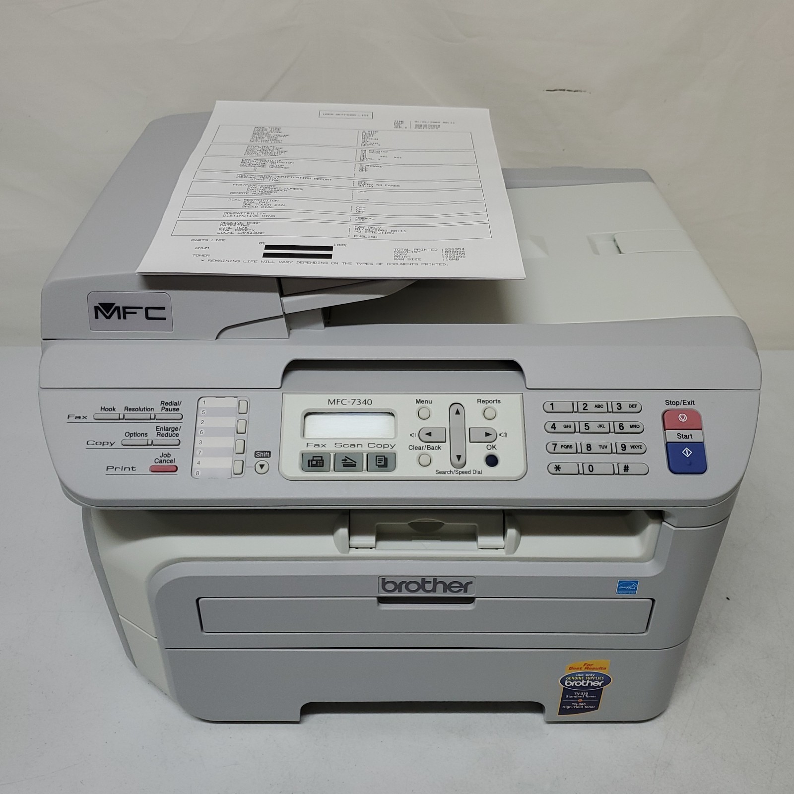 Brother MFC-7340 Black White Laser Printer W/Toner All-In-One Copy Scan Fax USB