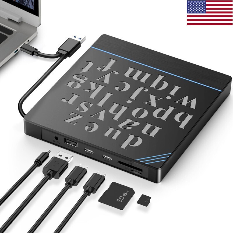 DVD CD RW USB External CD RW Disc Burner Drive Reader Windows 7 10 11 Laptop PC