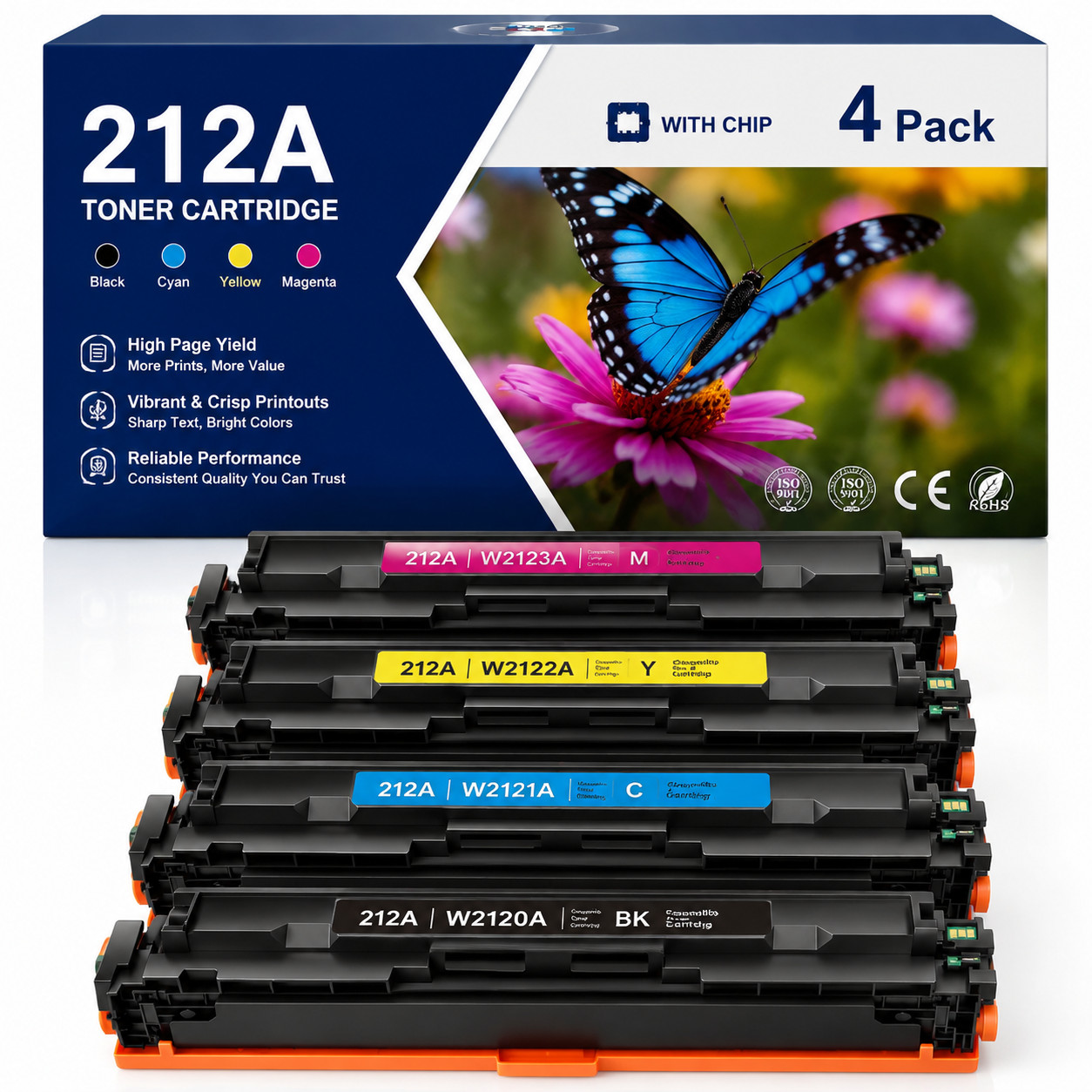 Replacement 212A Toner 4PK (with Chip) for HP M578 M554 Printers