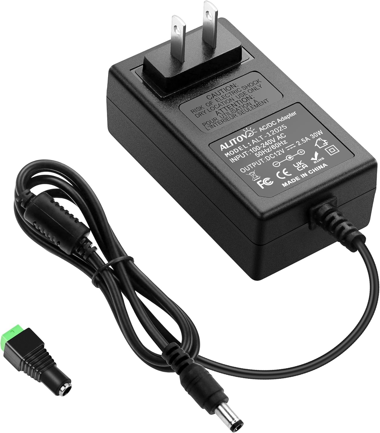 ALITOVE DC 12V Power Supply 2.5A 30W Adapter 100~240V AC to 12 Black 