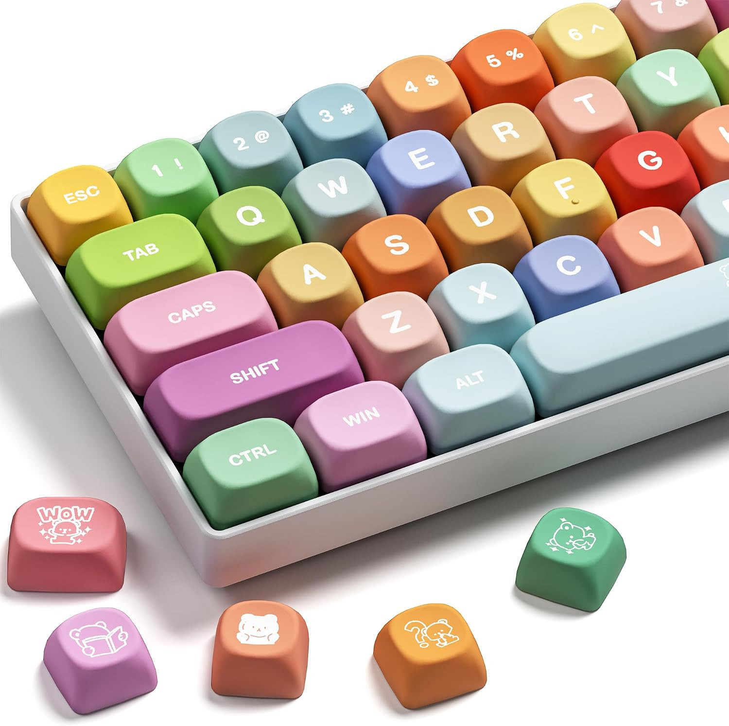 XVX Cute PBT Keycaps, Rainbow Gummy Bear Keycap Set MOA Profile