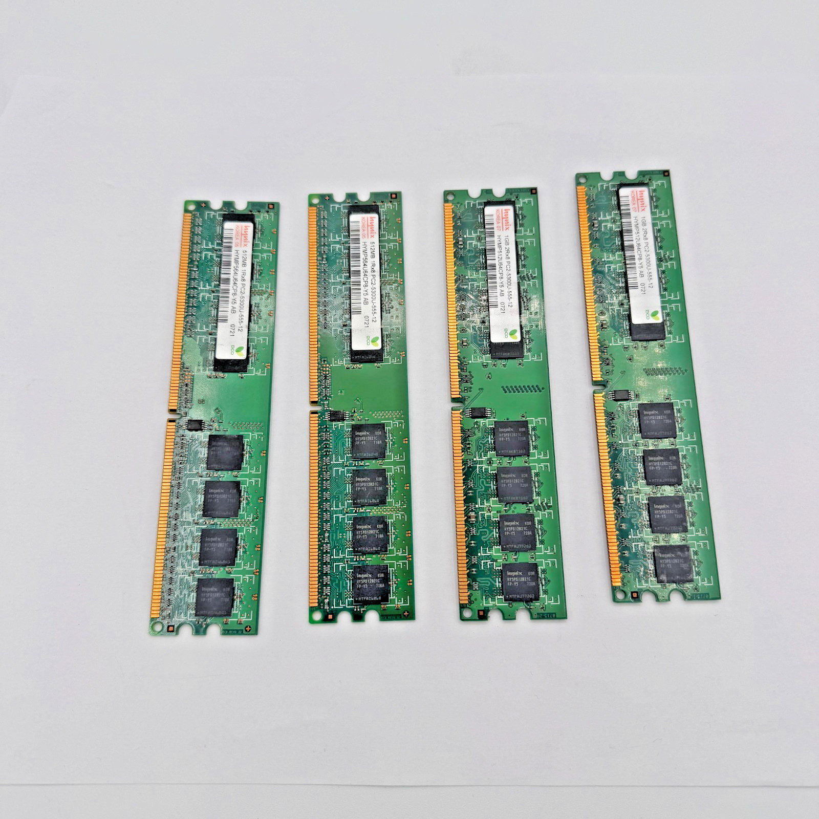 Lot of 4 Hynix 2x512MB & 2x1 GB PC2-5300U Memory Module 3 GB RAM Total 4 Sticks