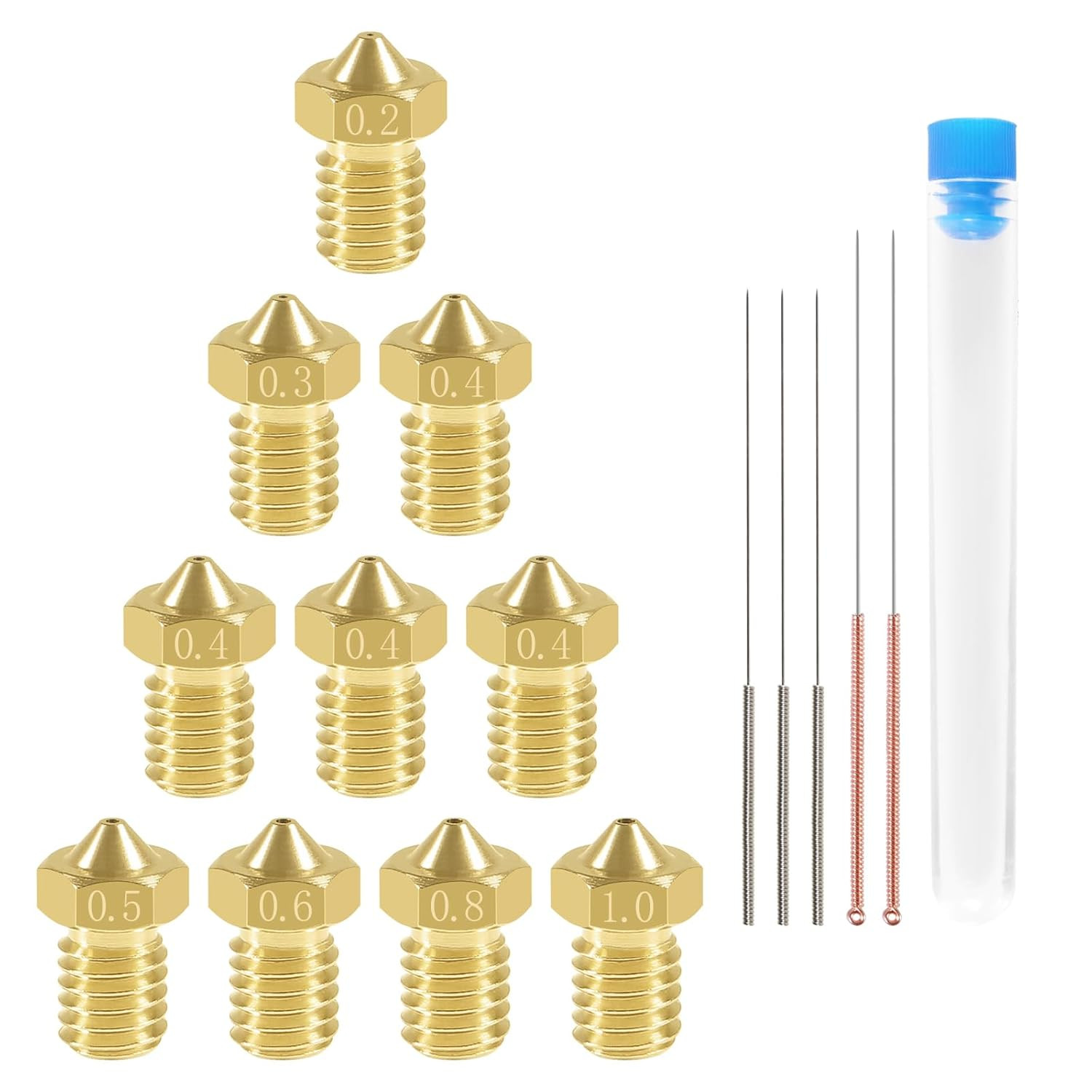 10 Pcs Extruder Nozzle 3D Printer Brass Nozzles 0.2/0.3/0.4/0.5/0.6/0.8/1.0Mm fo