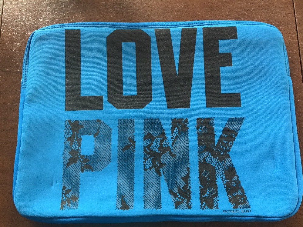 Victorias Secret LOVE PINK Laptop Sleeve 11”x15” Zipper Case Bag Computer BLUE
