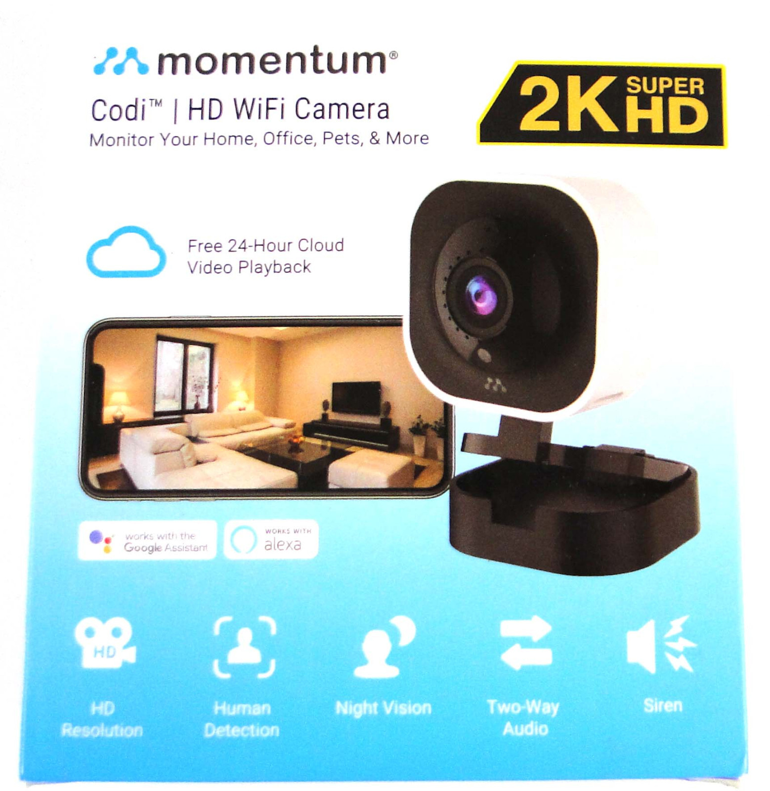 Momentum Codi 2K HD Wi-Fi Security Camera, Black, w/ 2 way Audio