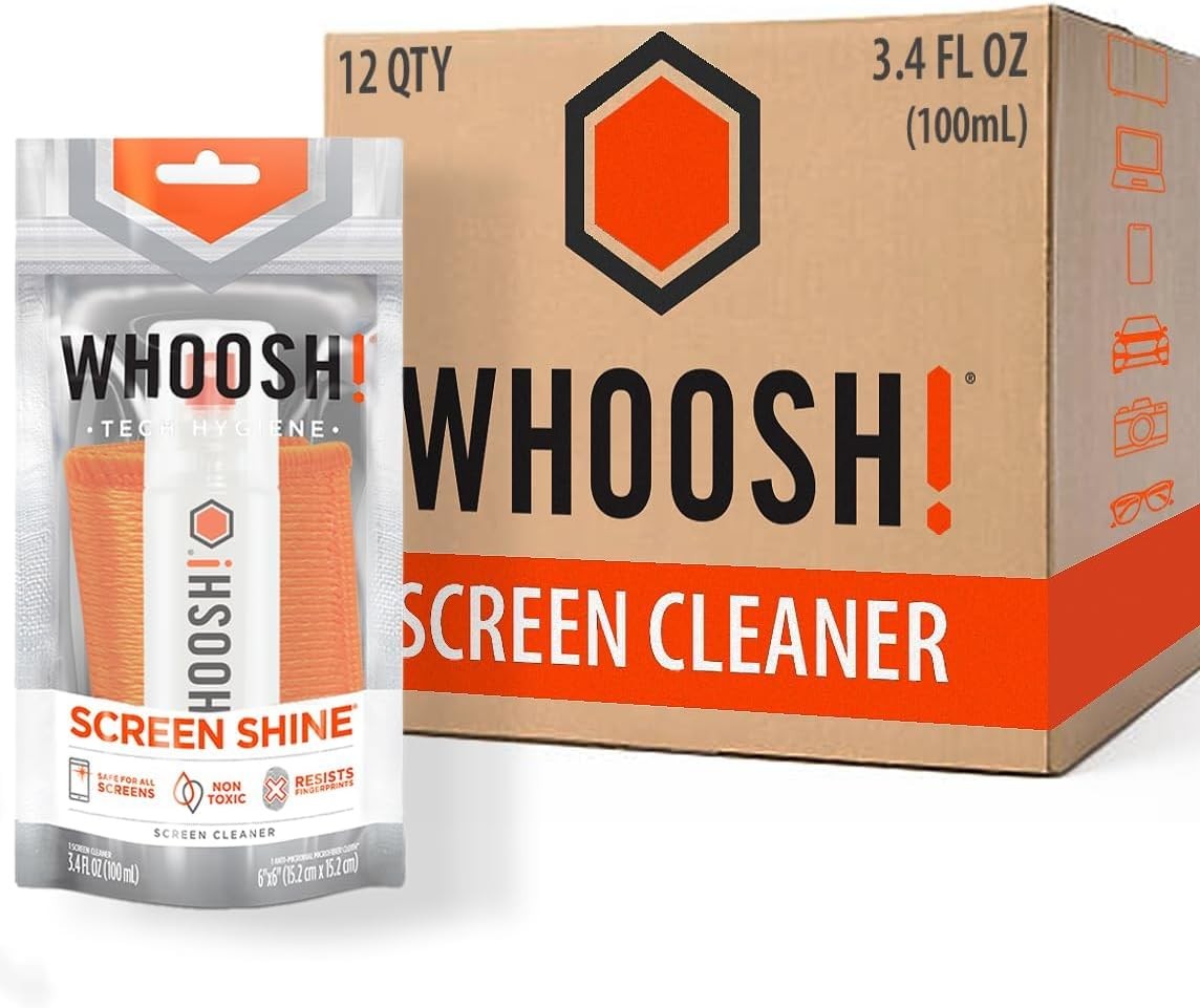 WHOOSH Screen Shine Go XL – Screen Cleaner Kit, Set of 12, 3.4 fl oz