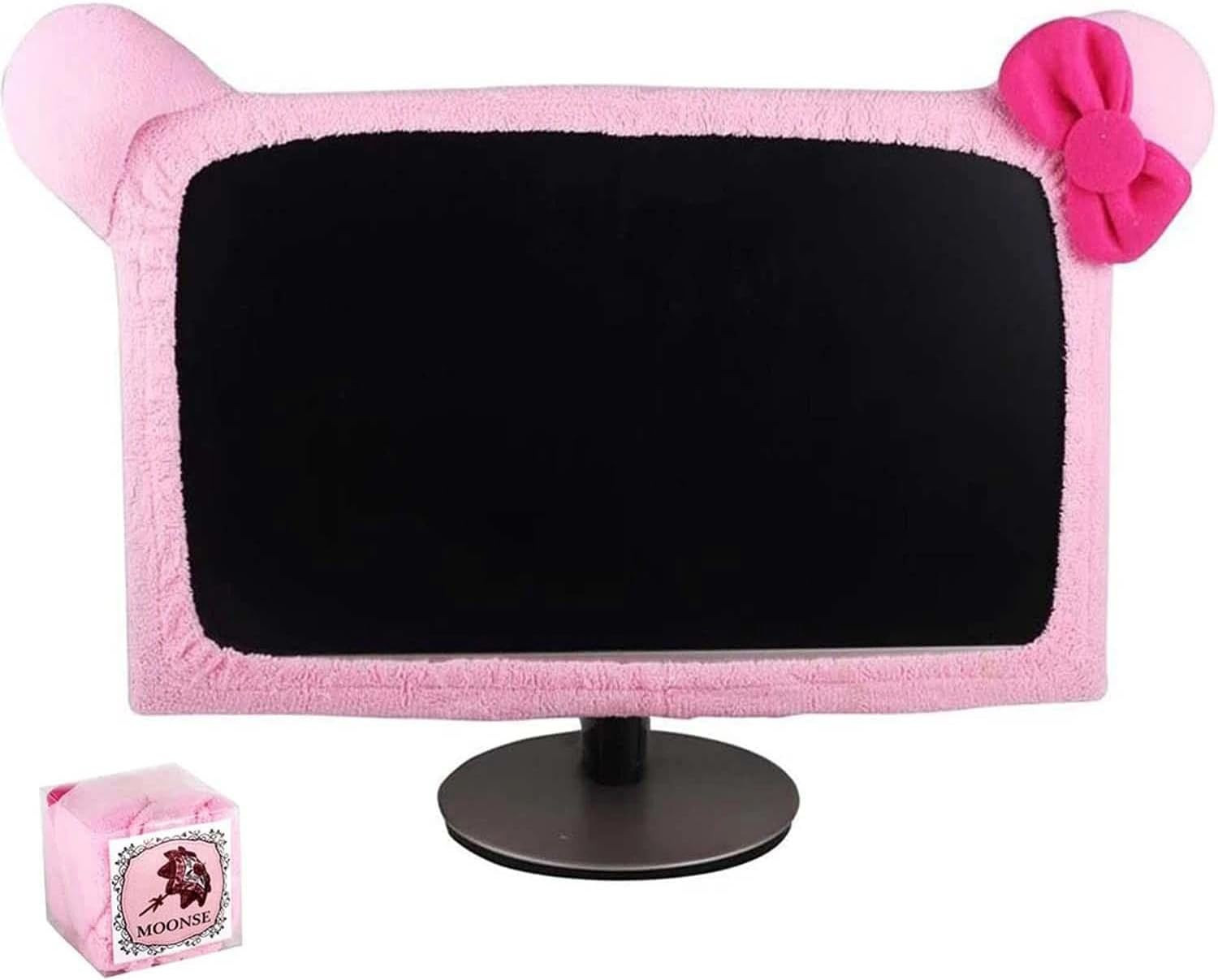 1 Pcs Cute Cat Ear Computer Monitor Cover, Kawaii Pink Dustproof Screen Prote...