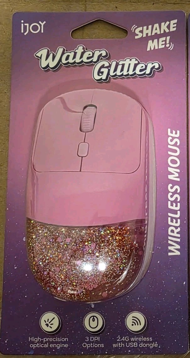 Pink -Water Glitter Sparkles Kawaii Glitter Explosion Camp Wireless Laptop Mouse