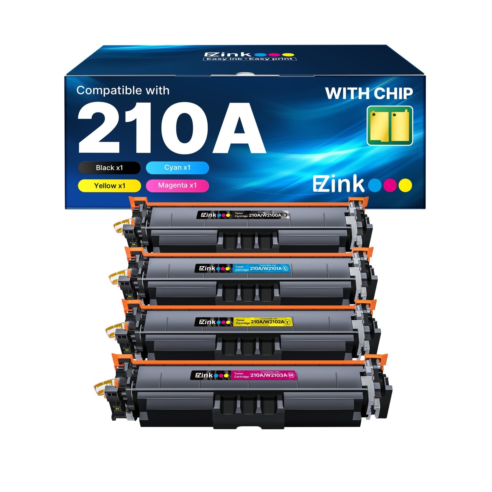 E-Z Ink 210A with Chip Compatible for HP 210A Toner Cartridges 4 Pack 210X to...