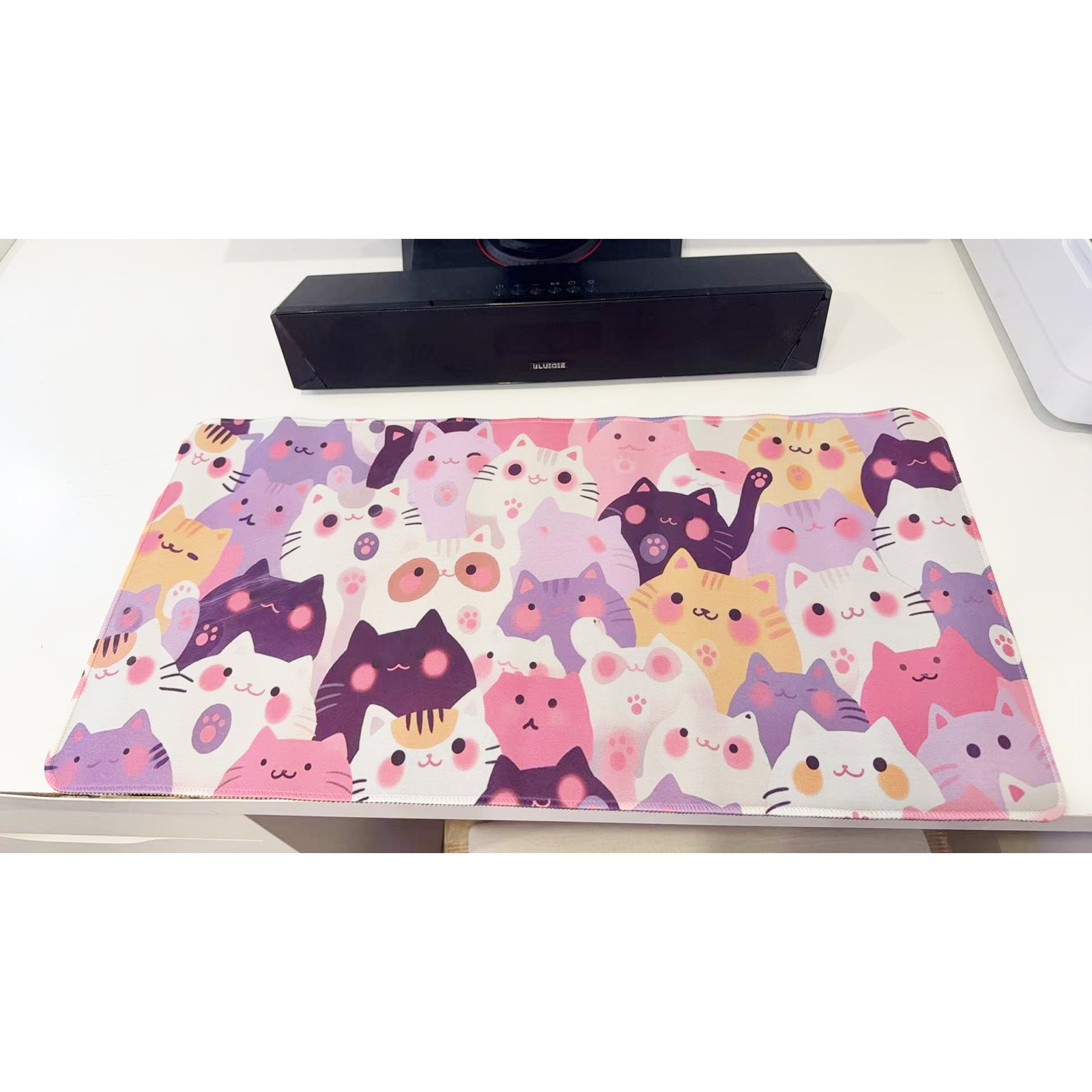 Cartoon Cute Cat Pattern Large Gaming Mouse Pad 23.6"x11.5" Anti-Slip Desk Decor