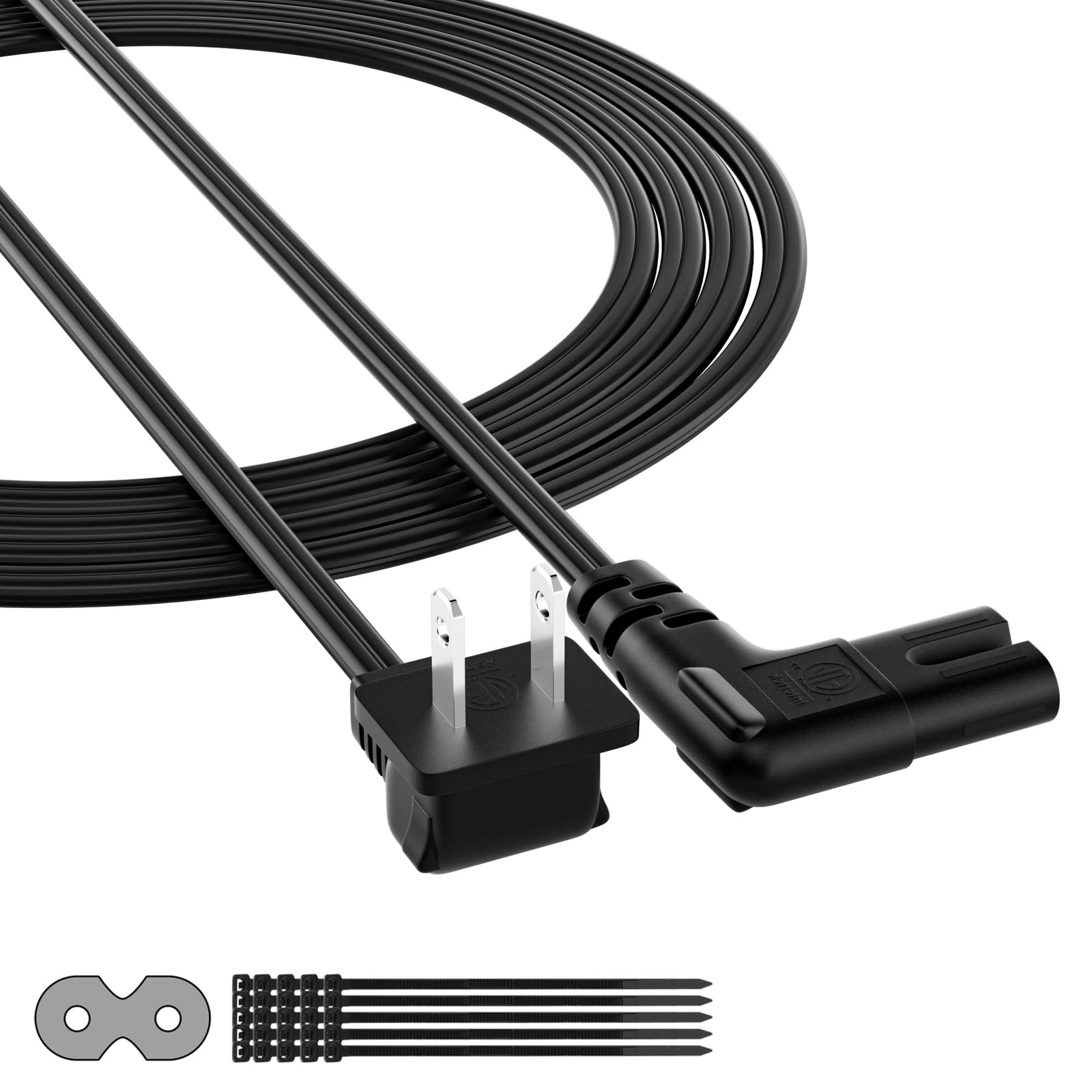 2-Slot Non-Polarized Right Angle Power Cord - 4 FT, NEMA 1-15P to IEC C7 90 D...