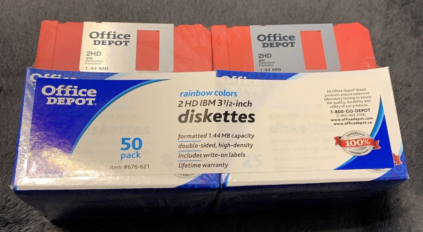 Office Depot 2 HD IBM 3 1/2 Inch Diskettes Unopened 50. 24 New But Open