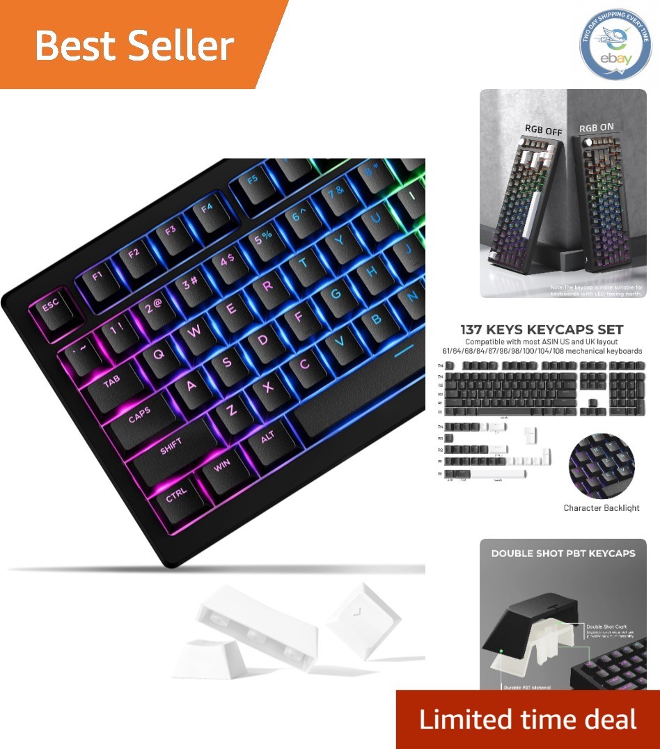 Ergonomic XVX Doubleshot Keycaps - Backlit Black 137 Key Set for Mechanical Use