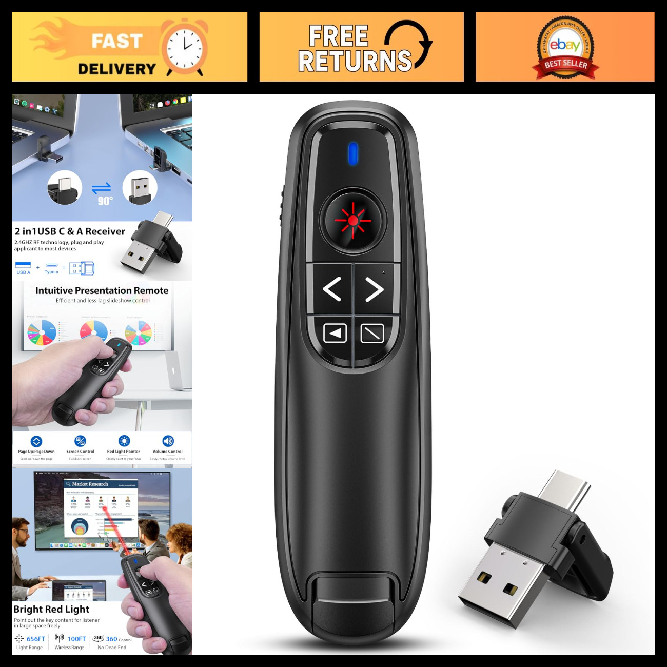 Wireless Presentation Clicker Remote with Laser Pointer for PowerPoint & Keynote