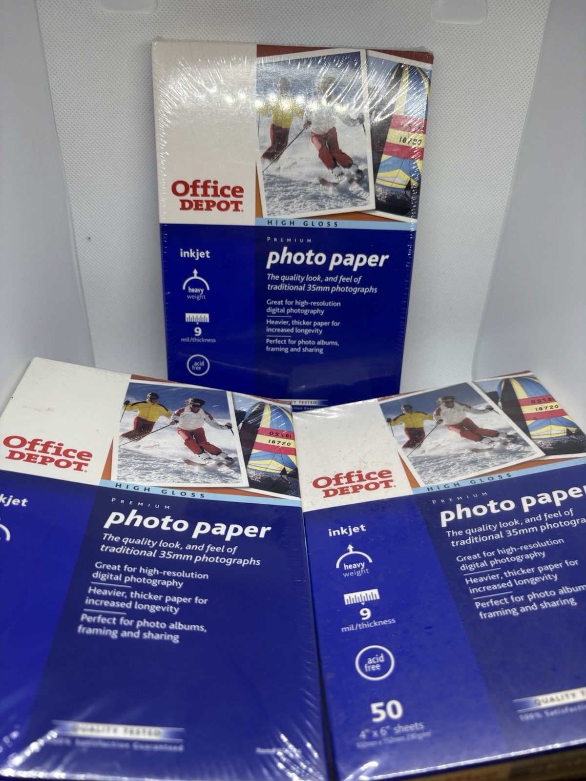 LOT OF 3 OFFICE DEPOT HIGH GLOSS PREMIUM PHOTO PAPER 4 X 6 INKJET HEAVY WEIGHT