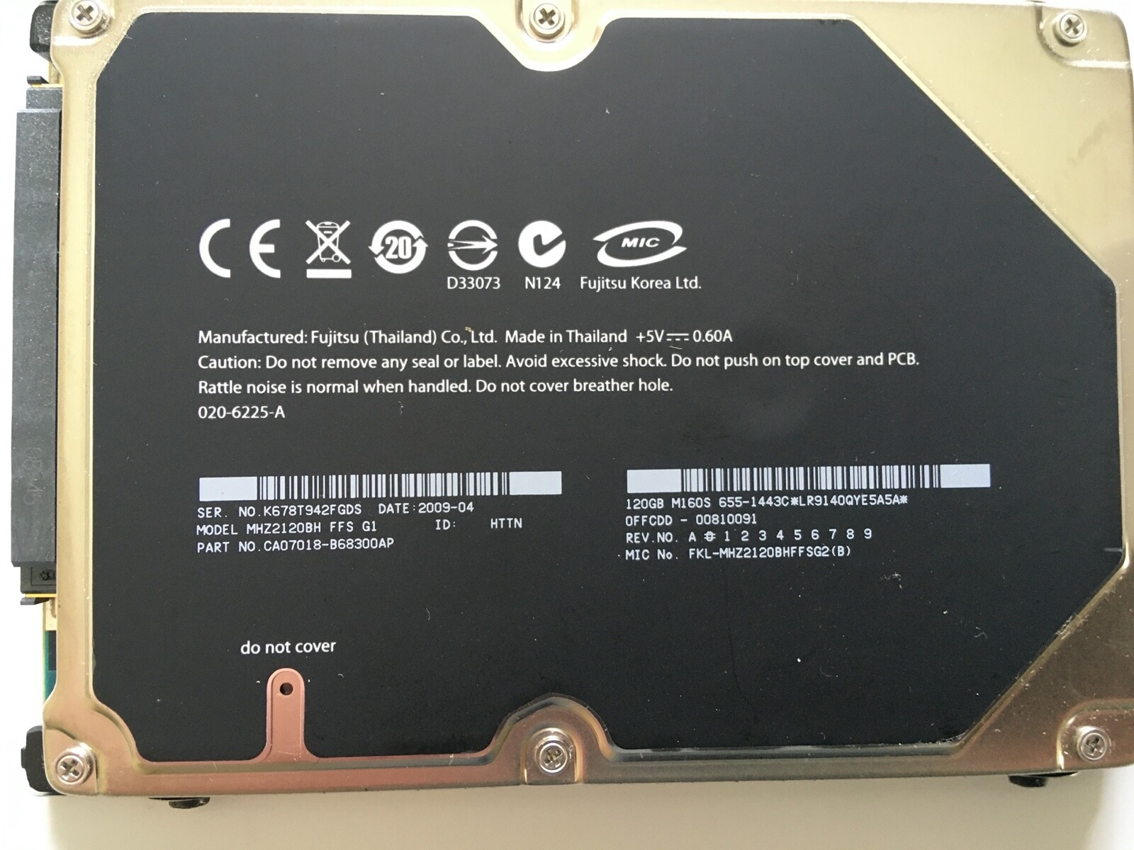 Fujitsu 2.5” HDD (laptop) 120GB + USB Adapter