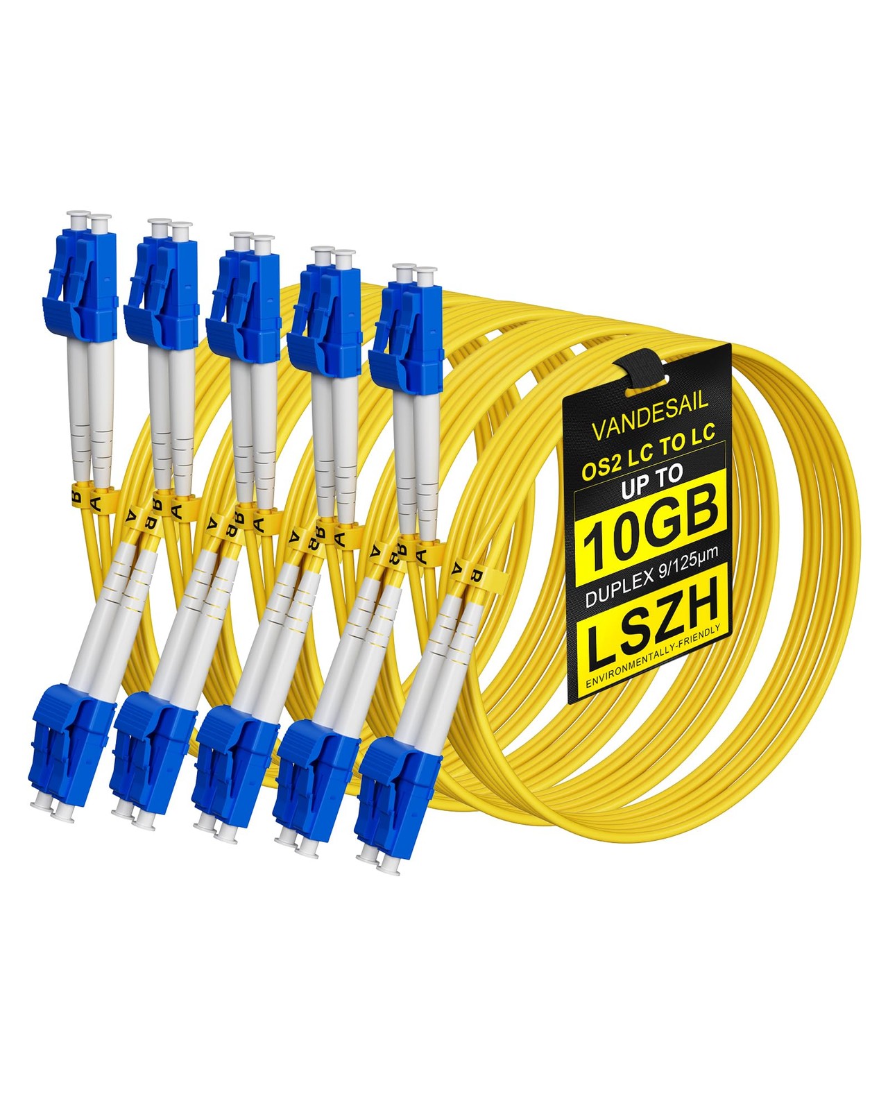 VANDESAIL 5 Pack LC to LC Fiber Patch Cable 2M (6FT), OS2 Single Mode Fiber L...