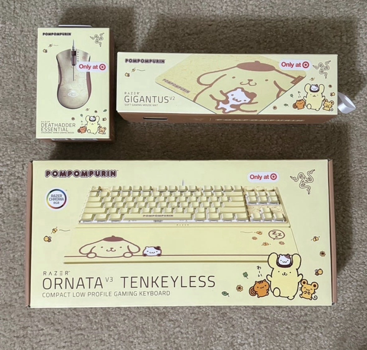 Razer x Sanrio Pompompurin 3-Piece Gaming Set Keyboard , Mouse and Mouse Pad