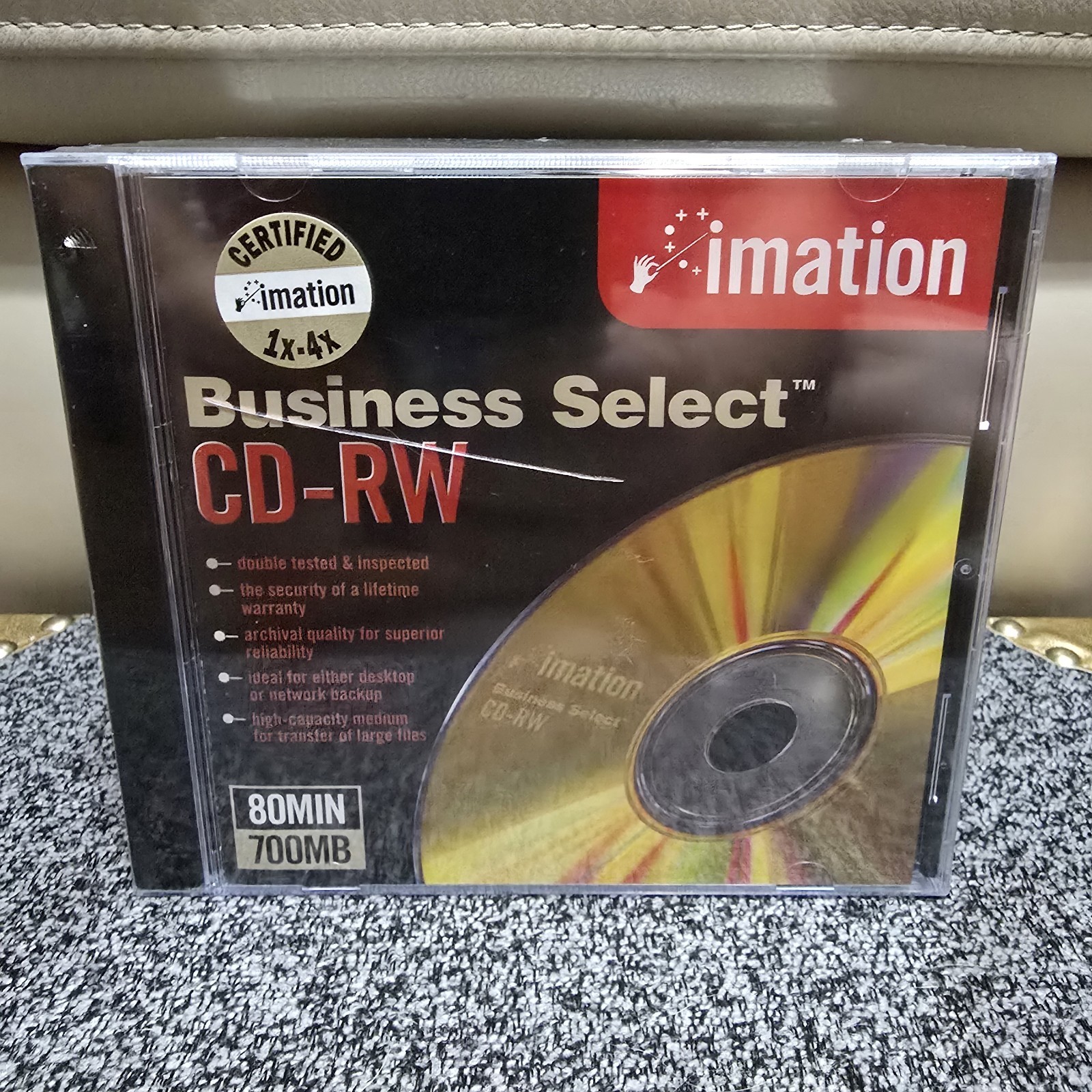 10/Box - Imation CD-RW Discs, 700MB/80min, 4x, w/Slim Jewel  Cases, Gold New