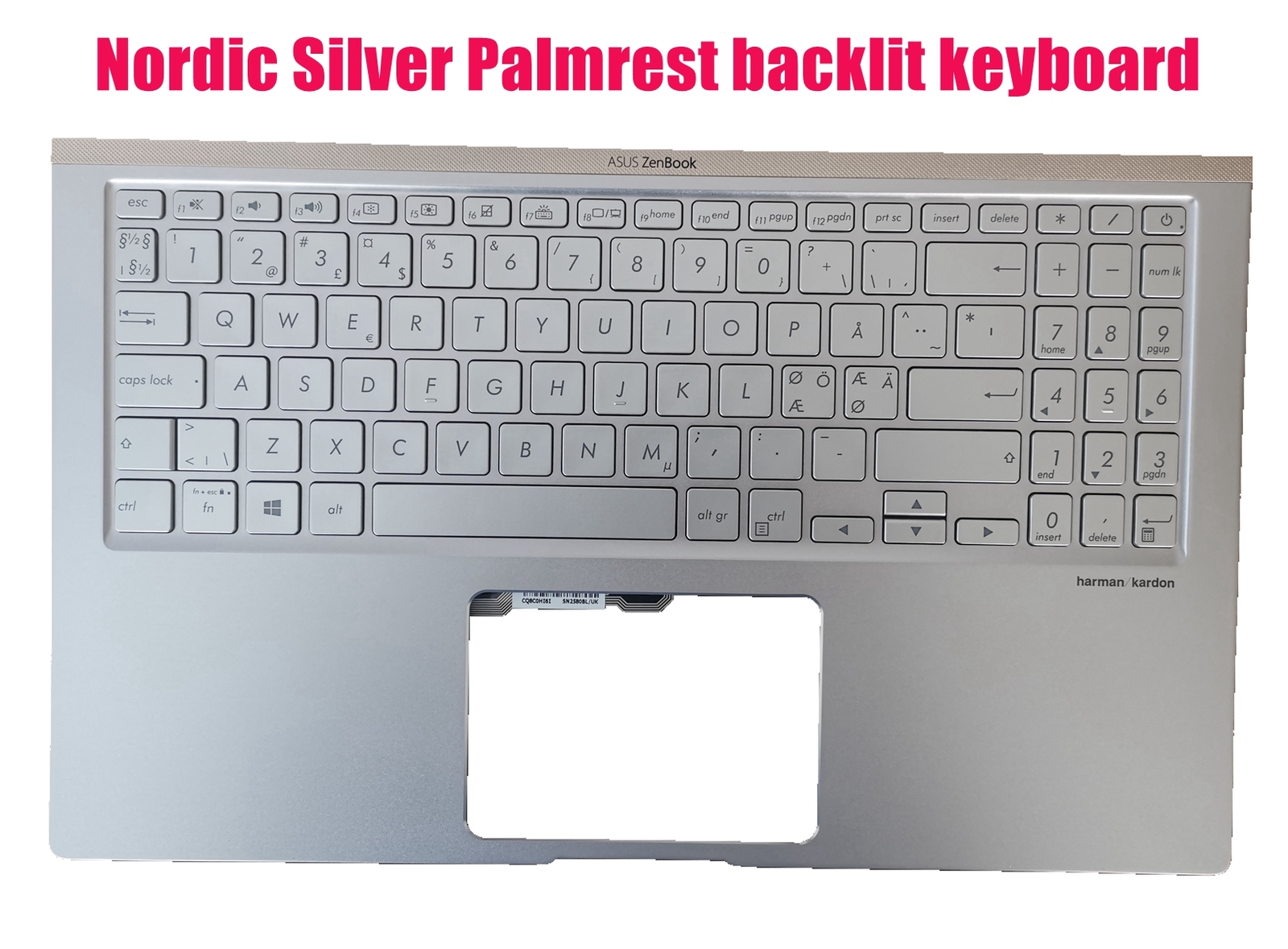 Nordic Silver Palmrest backlit keyboard for Asus UX533F UX533FD UX533FN