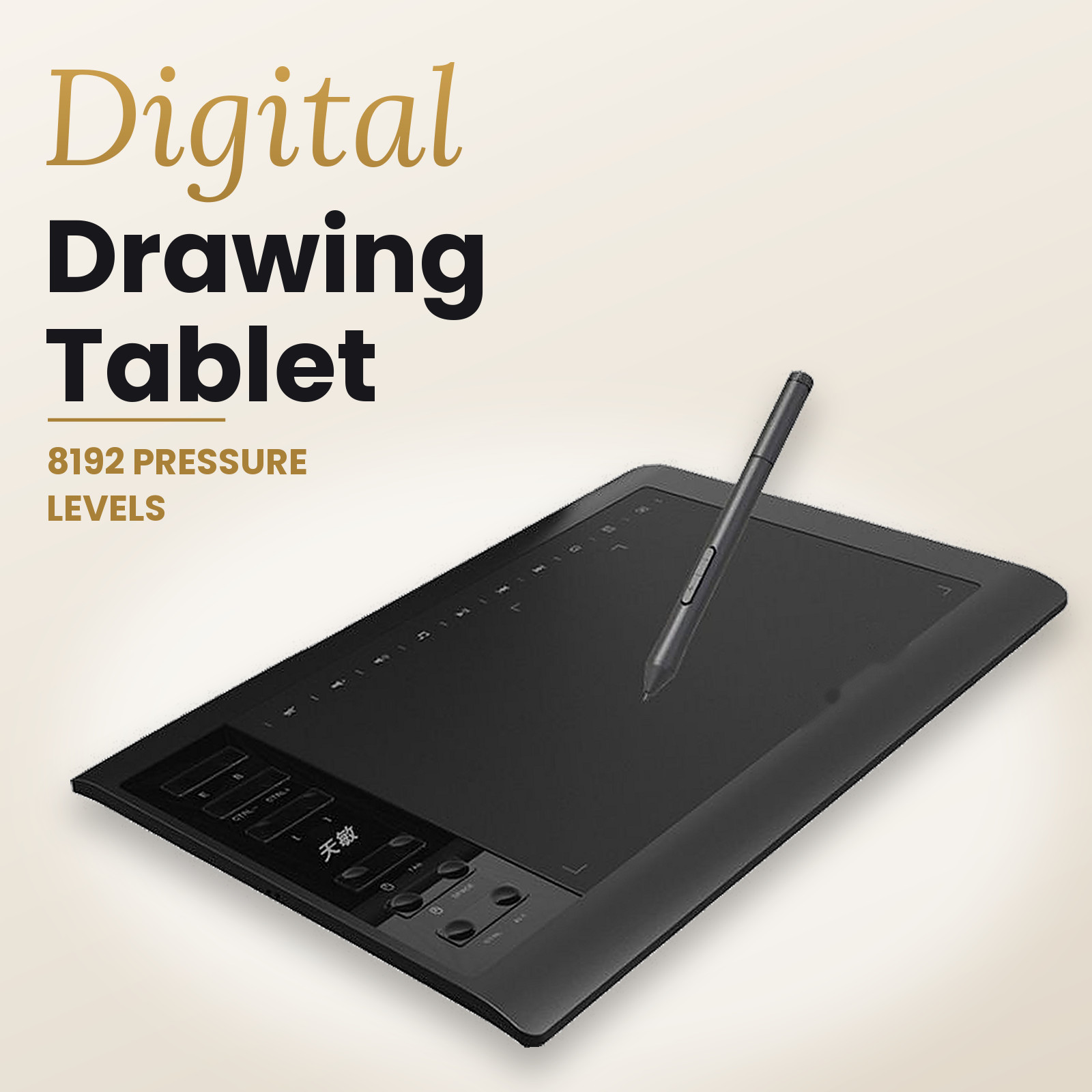 Graphics Tablet – 8192 Pressure Pen Tablet 12 Shortcut Keys Battery-Free Stylus