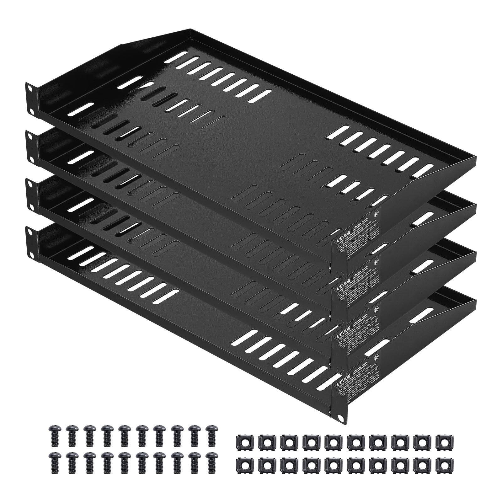 U 19in Vented Rack Shelf 4-Pack 10in Deep Steel 50lb Server Network Gear