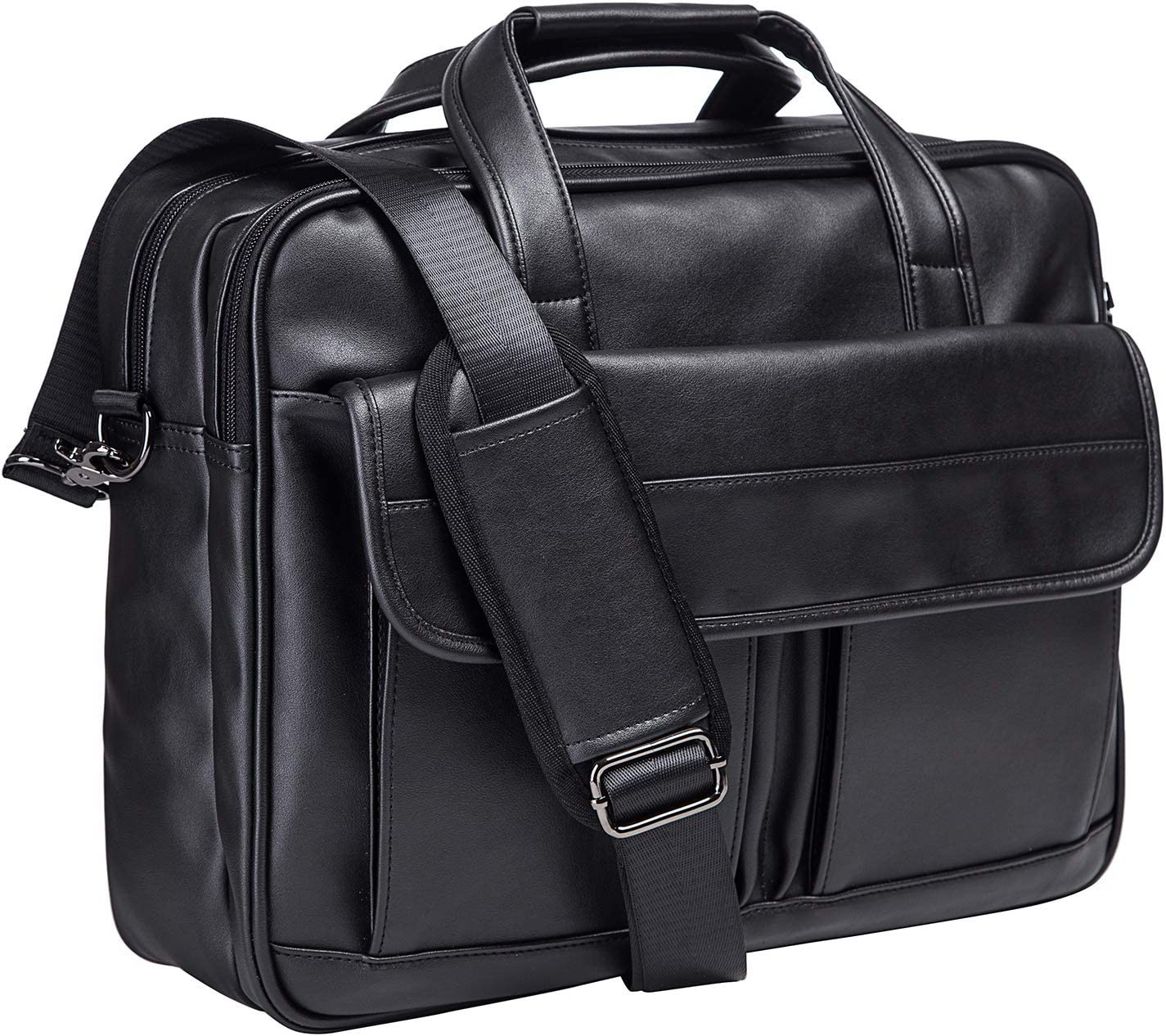 Men's PU Leather Laptop Messenger Bag 17.3 in Waterproof Travel Briefcase Black