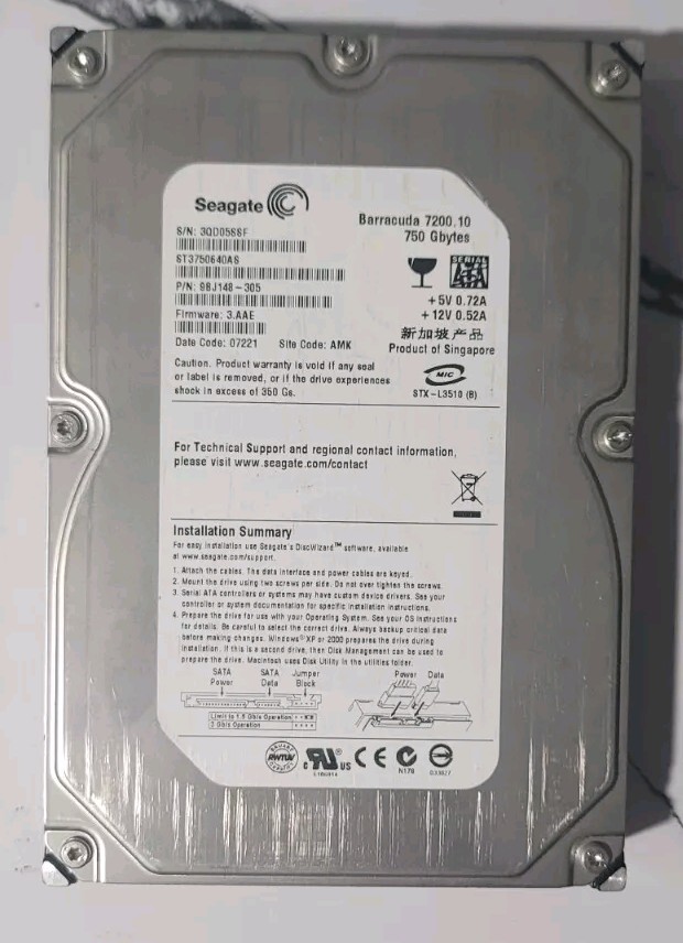 Seagate Barracuda 7200.10 750GB Internal 7200RPM 3.5" ST3750640AS HDD