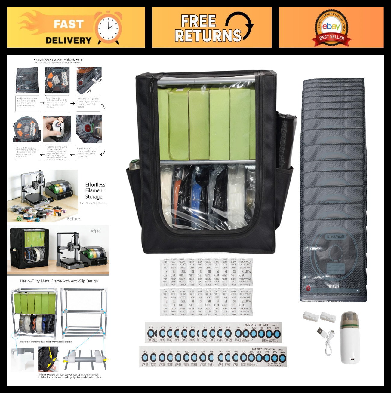 2-Tier Metal 3D Printer Filament Rack - Moisture-Proof Storage Organizer for PLA