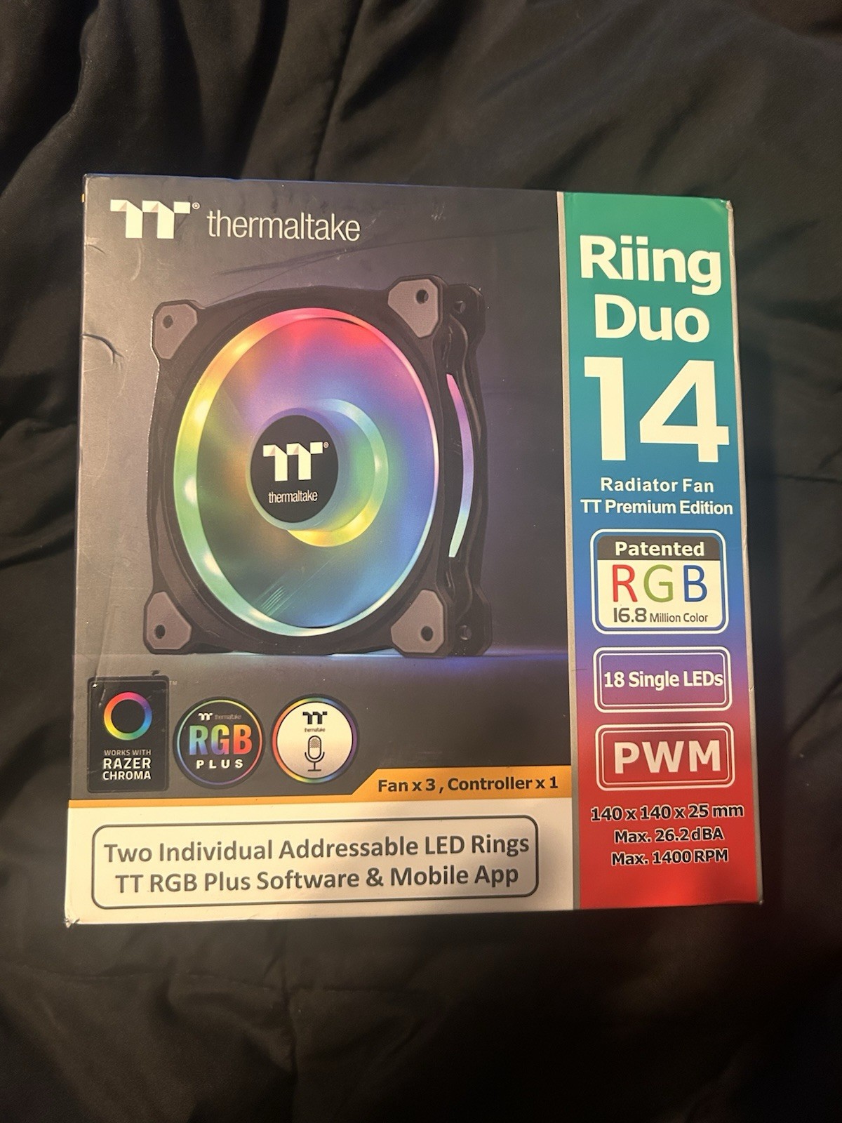 Thermaltake Riing Duo 14 RGB Plus Radiator PWM Fan, CL-F078-PL14SW-A (3 Pack)