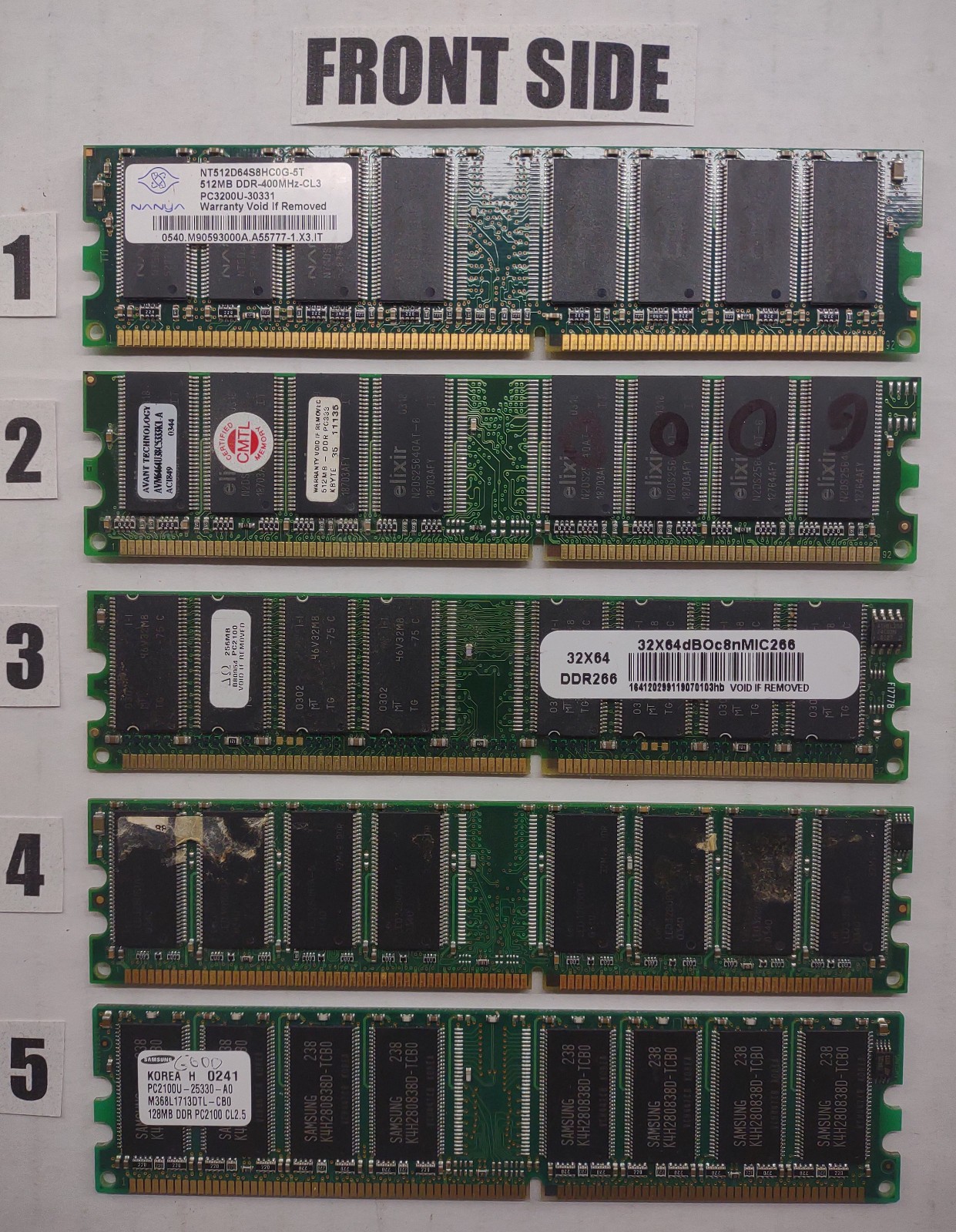 Lot 5 DDR RAM 512MB 256MB 128MB PC3200 PC2100 Nanya Samsung Elixir Vintage DDR1