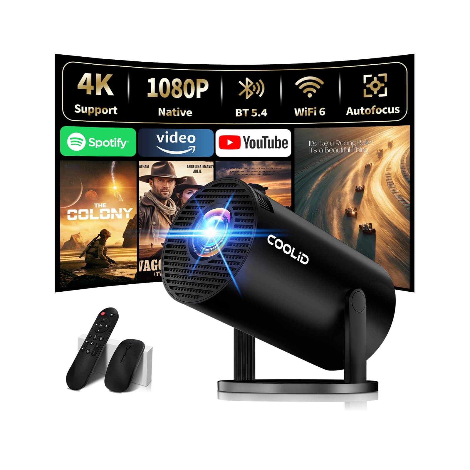 [Built-in Apps & 2026 Upgraded] Mini Projector Support 4K Projector, Black 