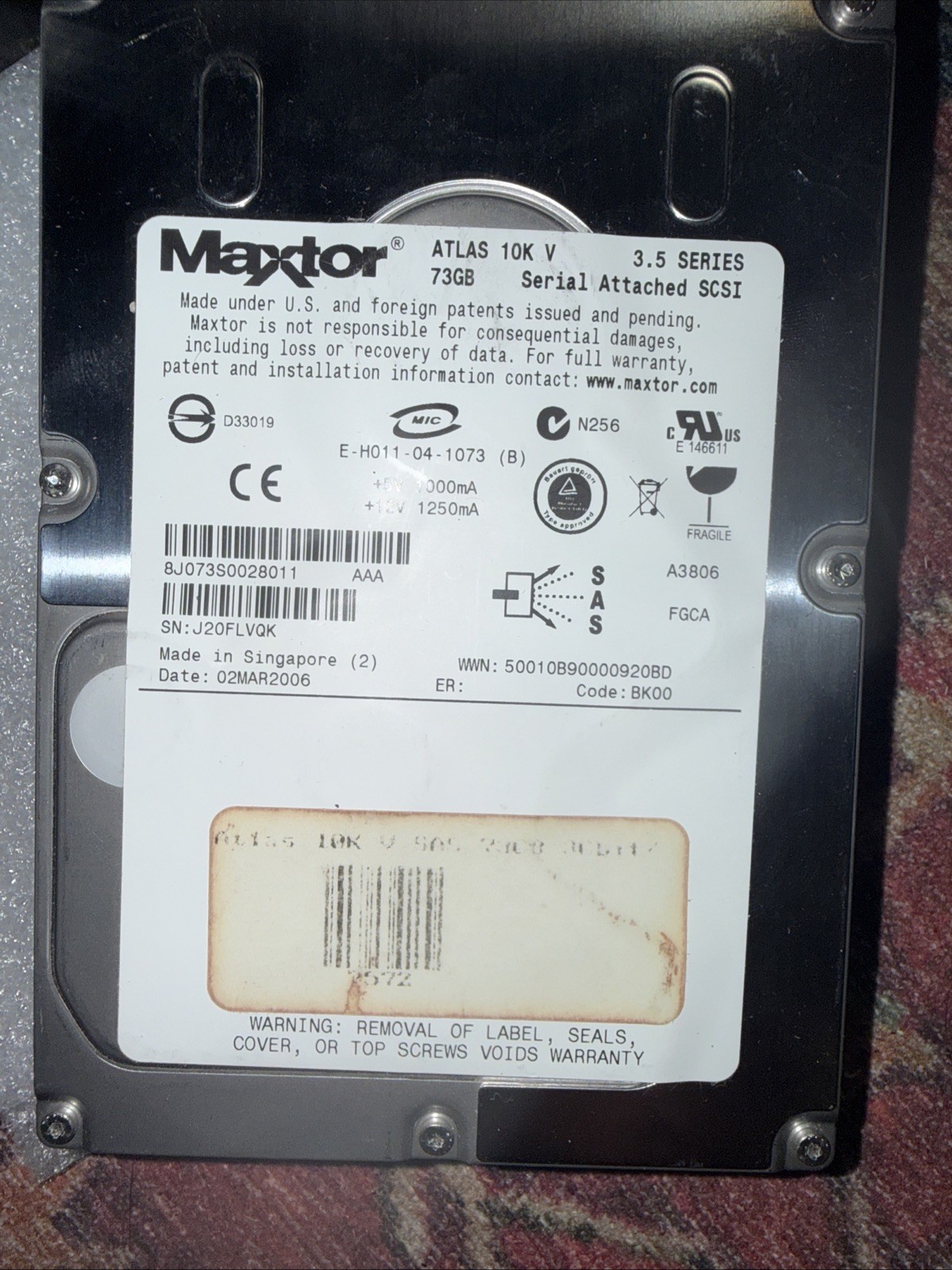 Maxtor Atlas 15K II 73gb 15K RPM SAS Enterprise Hard Drive