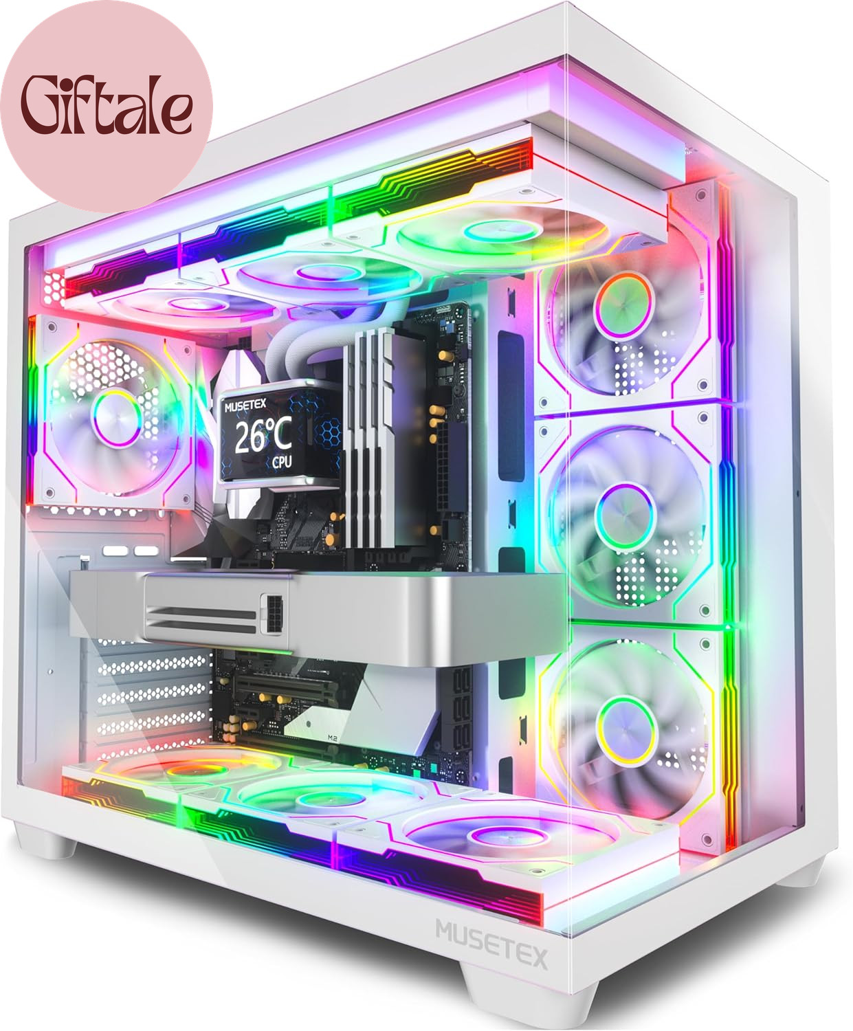 Y6 PC Case, Pre-Installed 7 Infinity Mirror PWM ARGB Fans, ATX Mid Tower Compute