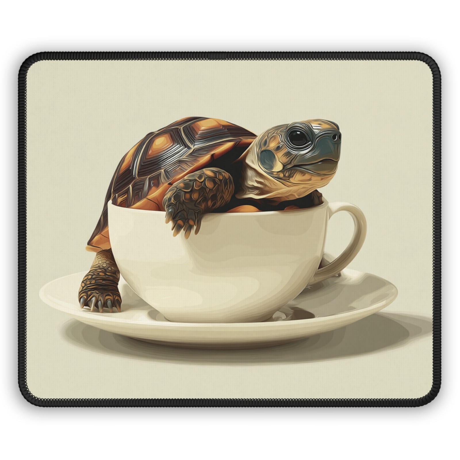 Turtle in Teacup Gaming Mouse Pad | Cute Animal Desk Mat