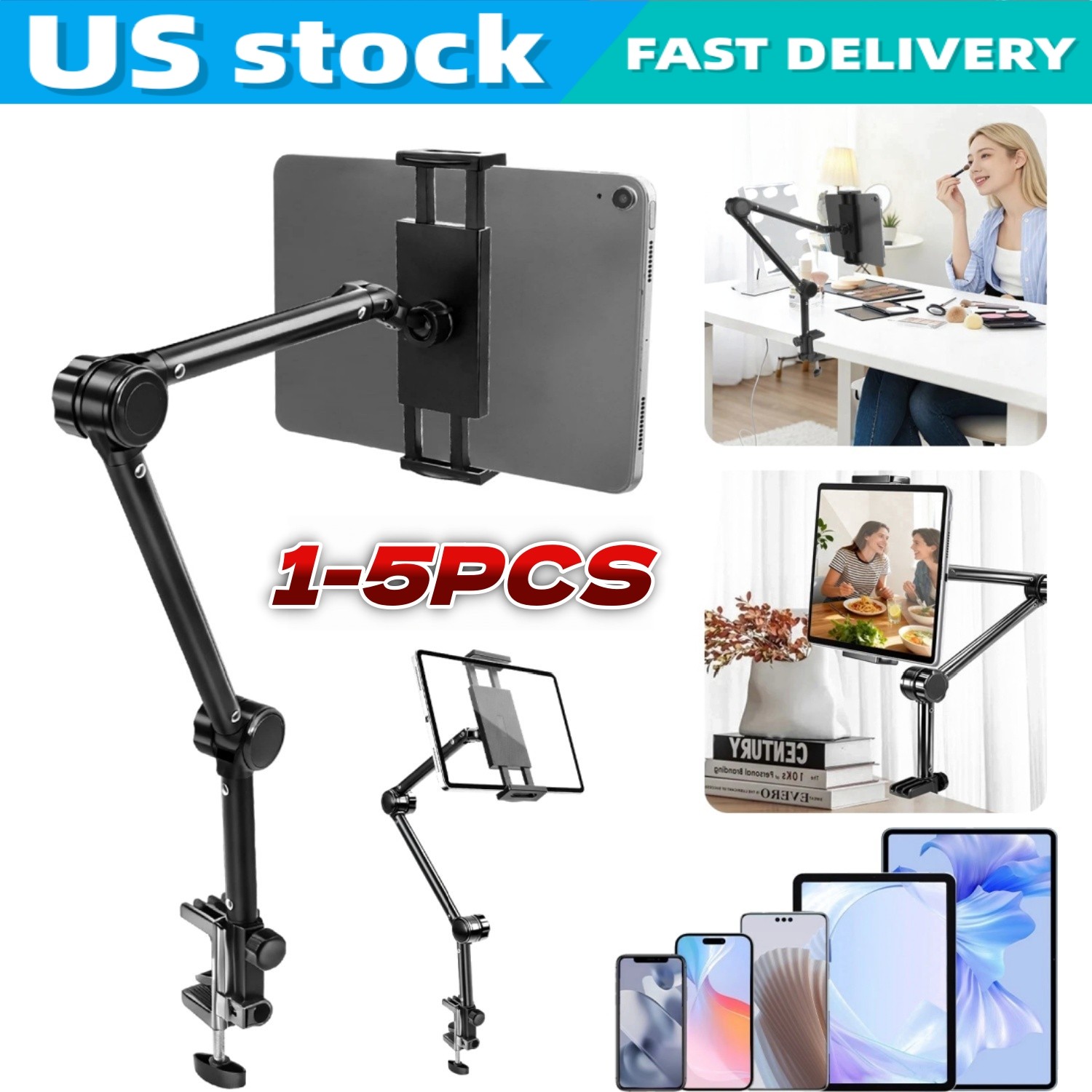 Long Arm Tablet Stand Phone Holder Lazy Bed Desk Mount For iPad iPhone Samsung