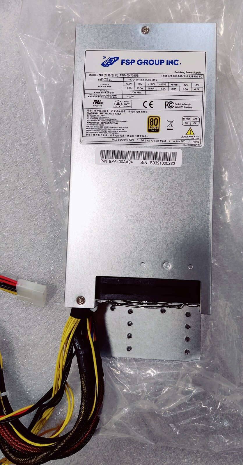 New FSP400-702US 400W ATX Power Supply Single 2U Size 80 PLUS Gold