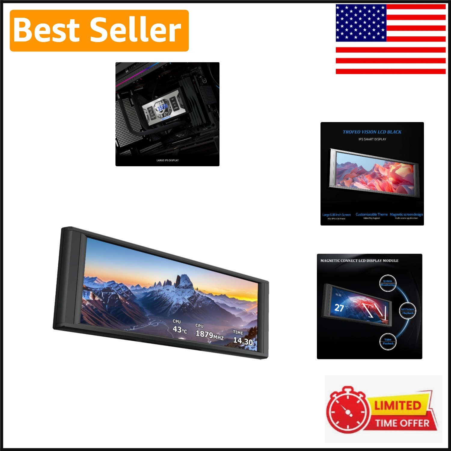 Versatile 6.86-Inch IPS LCD Display - 1280x480 for Dynamic Gaming and Monitoring