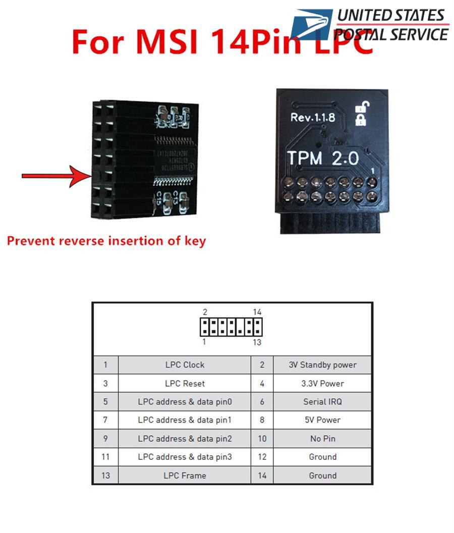 TPM 2.0 Security Module Trusted Platform Module 14-Pin For MSI 14PIN LPC MS-4136