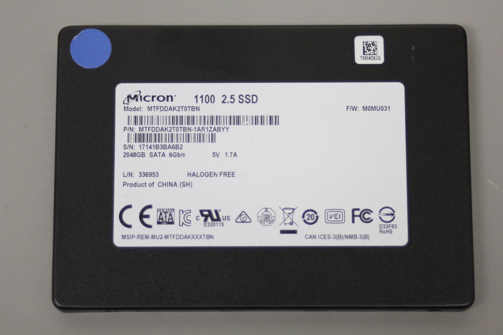 MICRON 1100 2TB SATA 6Gb/s 3D NAND 2.5" SSD MTFDDAK2T0TBN 90%-99% Health