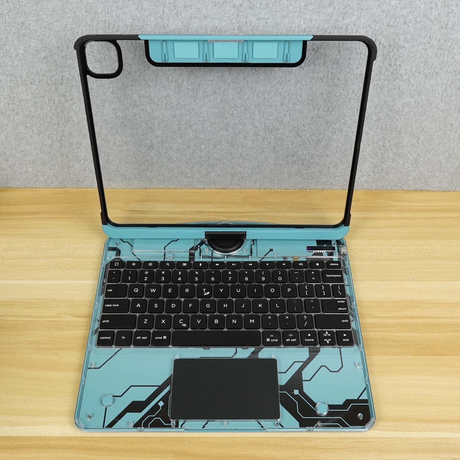 GUSGU Cyberpunk Transparent Keyboard Case iPad Air 13” 360° Rotating Stand RGB
