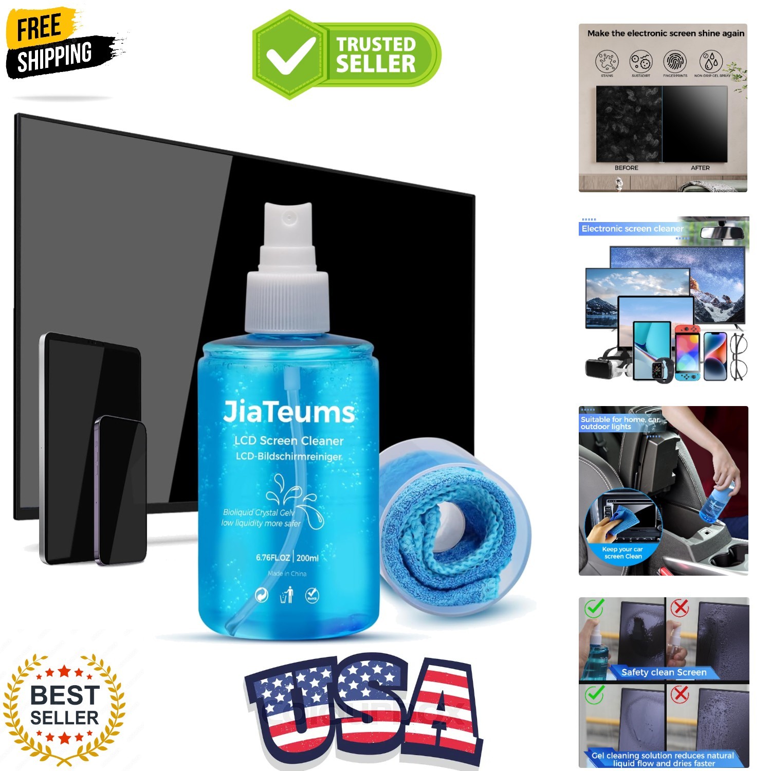 TV Screen Cleaner, Non-Drip Touchscreen Spray with Wiper for CD Disc Laptop P...